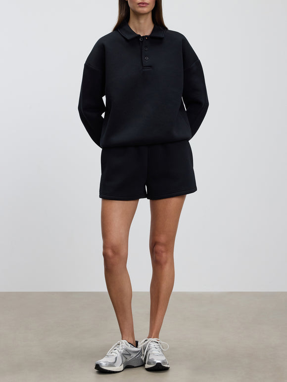 Womens Neoprene Long Sleeve Polo Shirt in Black