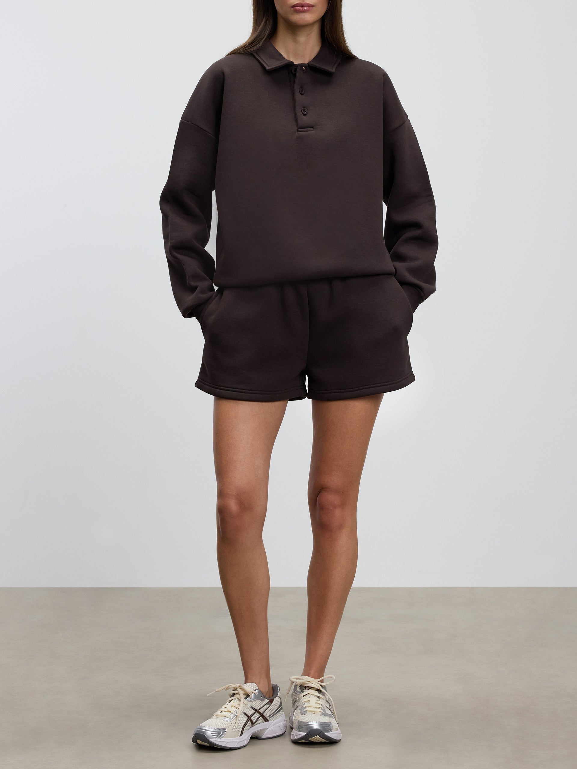 Womens Neoprene Long Sleeve Polo Shirt in Brown