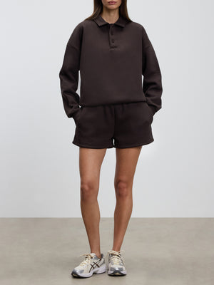 Womens Neoprene Long Sleeve Polo Shirt in Brown