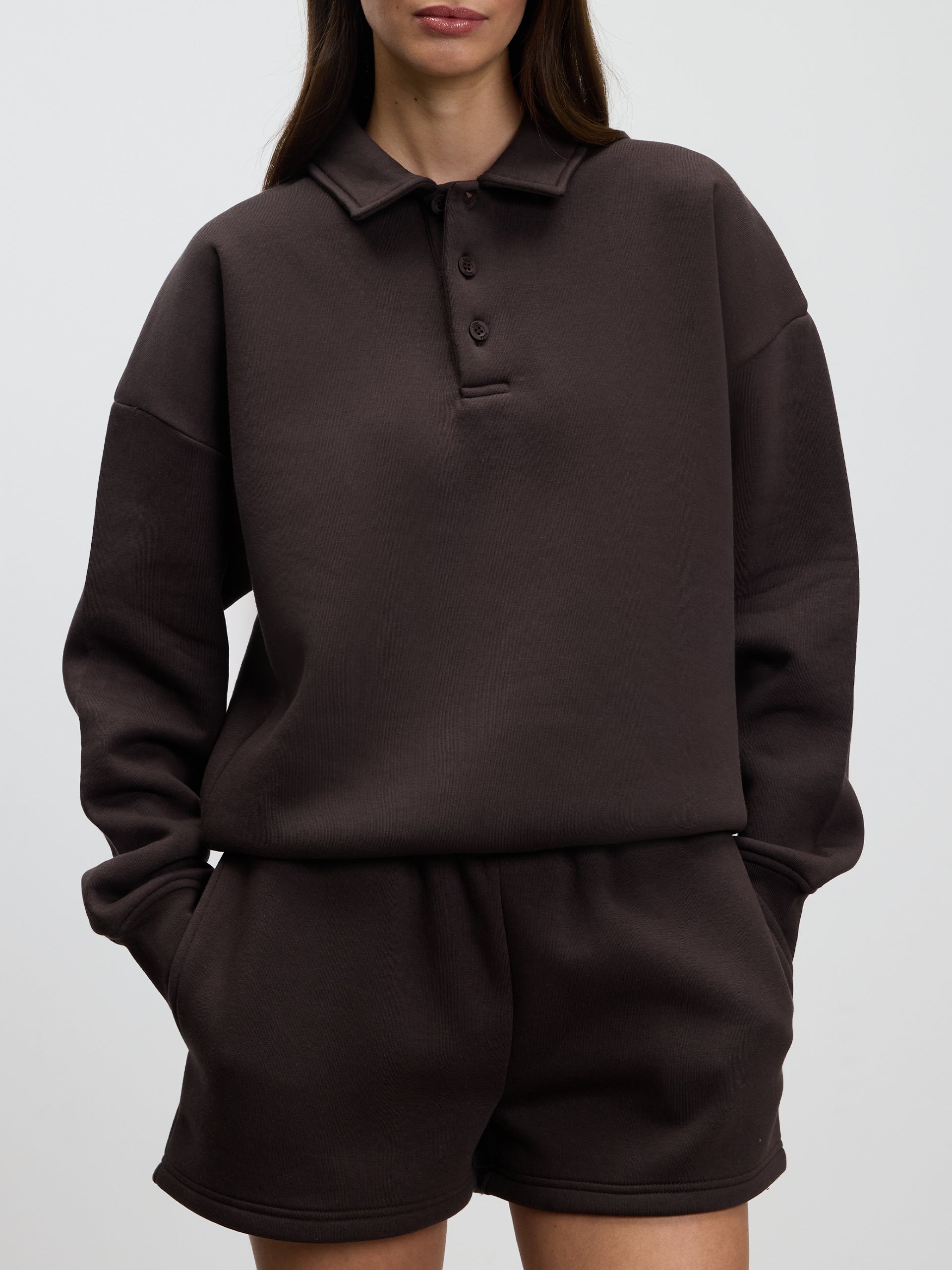 Womens Neoprene Long Sleeve Polo Shirt in Brown