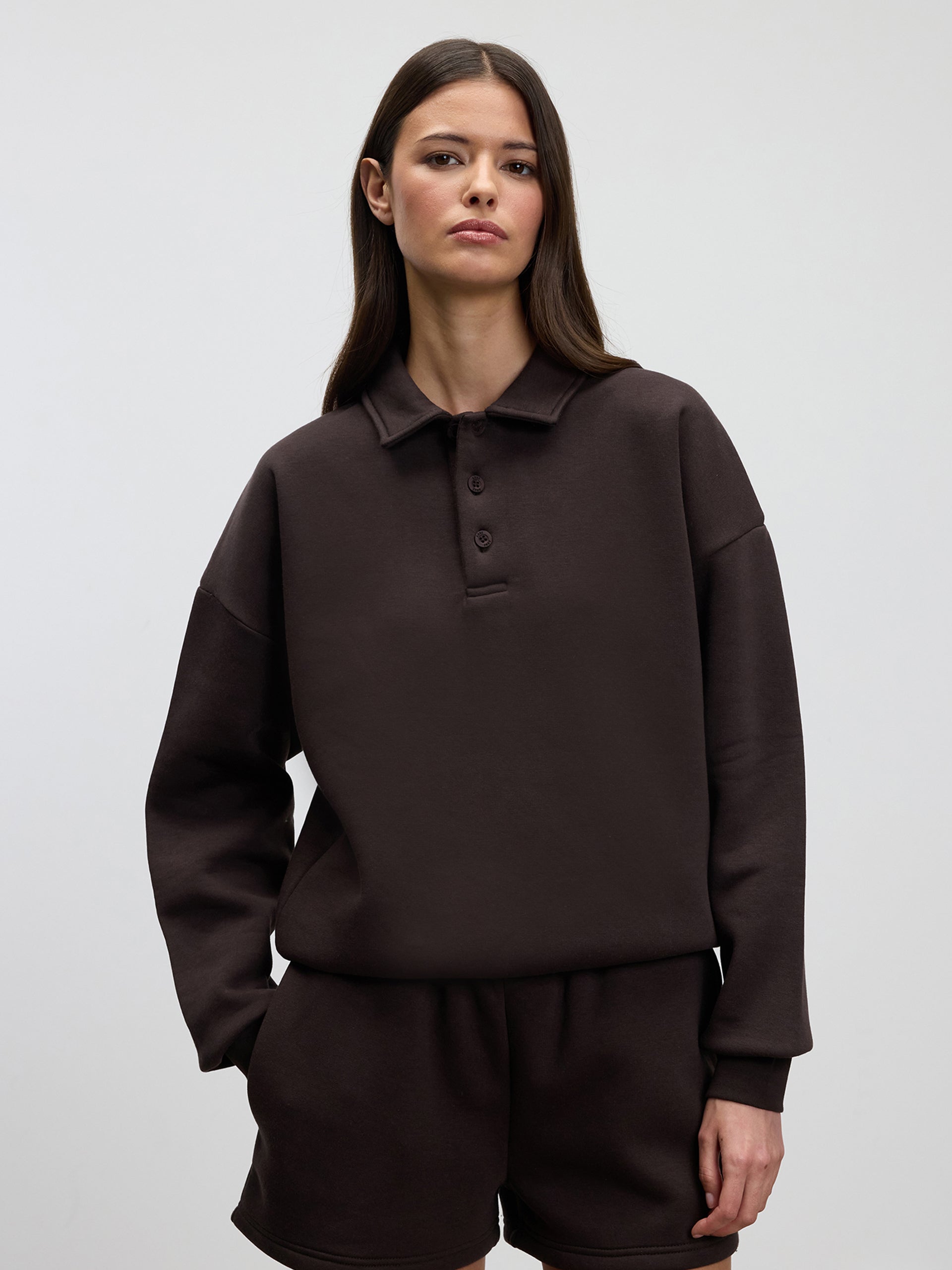 Womens Neoprene Long Sleeve Polo Shirt in Brown