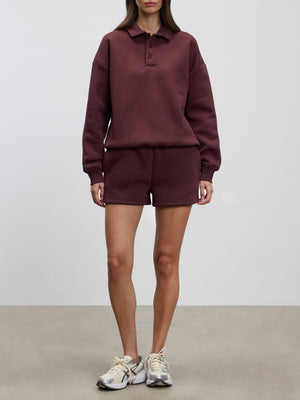 Womens Neoprene Long Sleeve Polo Shirt in Burgundy