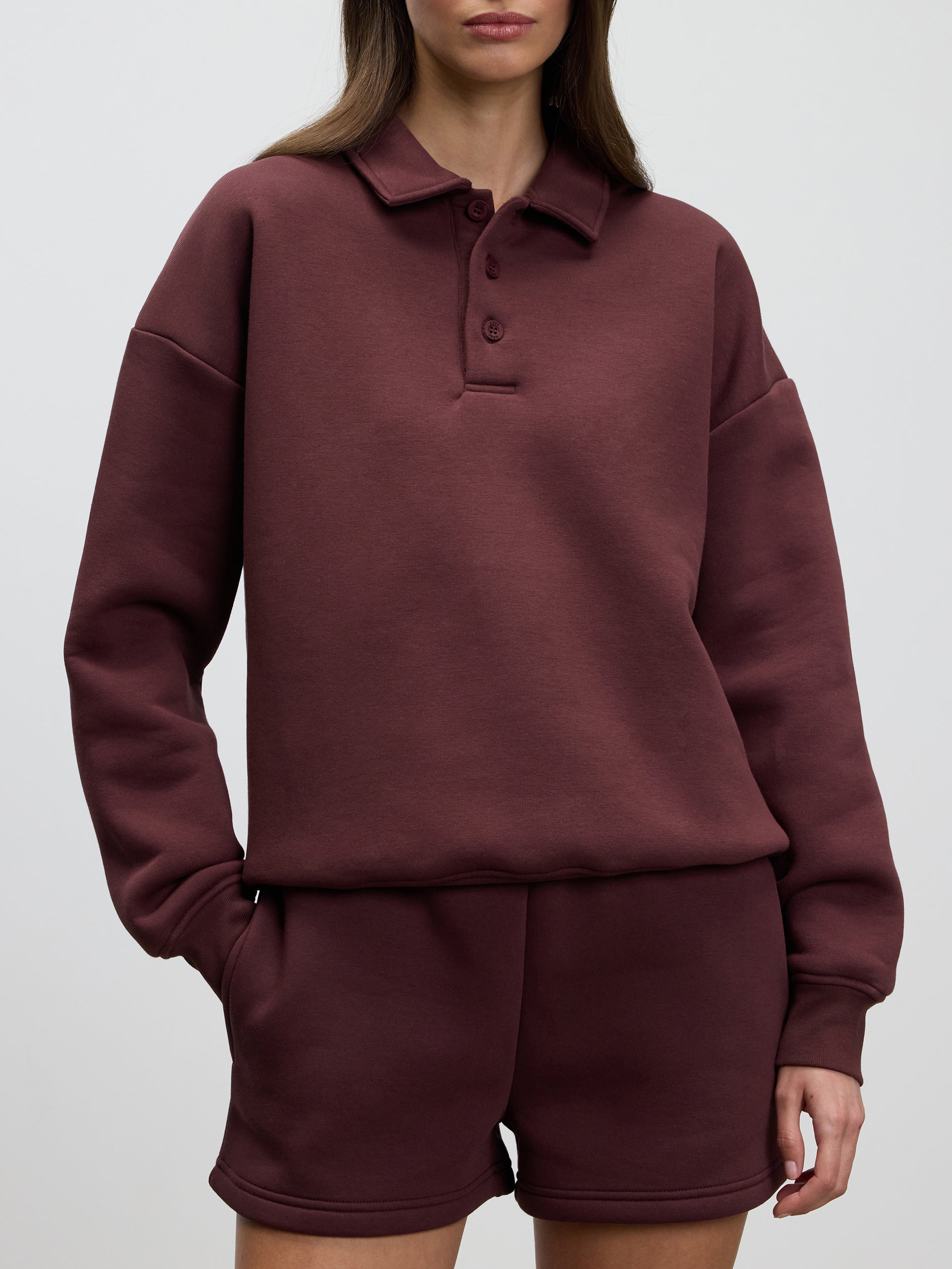 Womens Neoprene Long Sleeve Polo Shirt in Burgundy