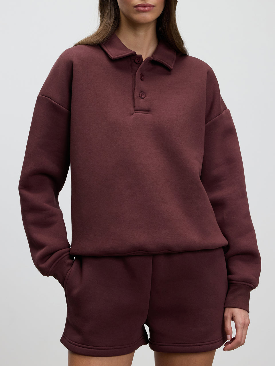 Womens Neoprene Long Sleeve Polo Shirt in Burgundy