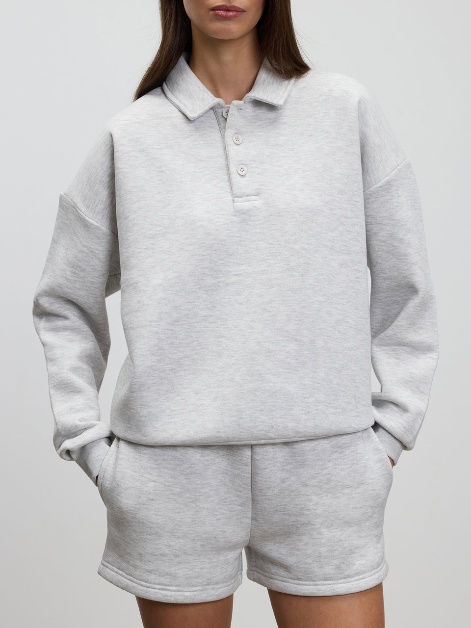 Womens Neoprene Long Sleeve Polo Shirt in Marl Grey