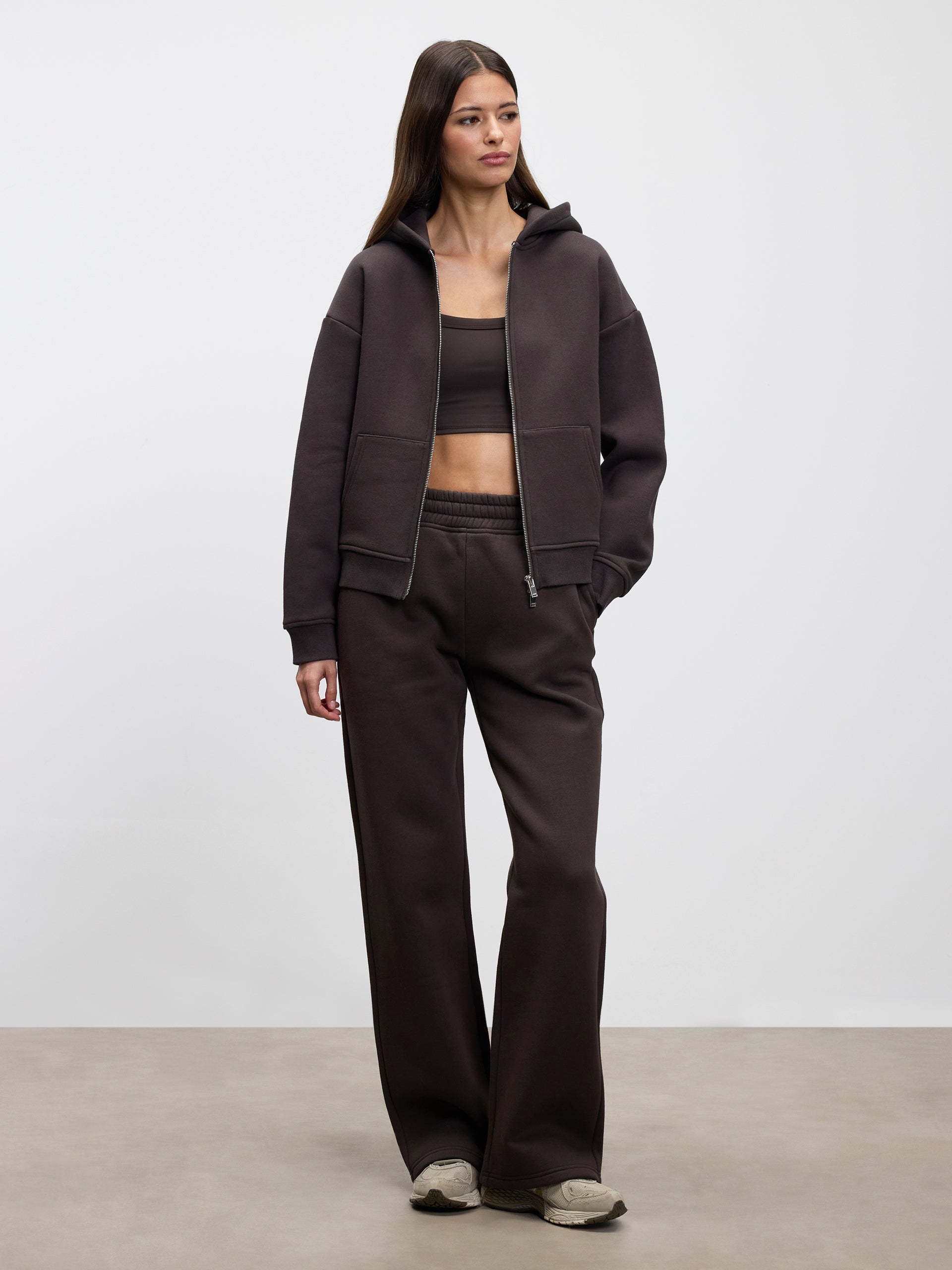 Womens Relaxed Zip Hoodie in Brown
