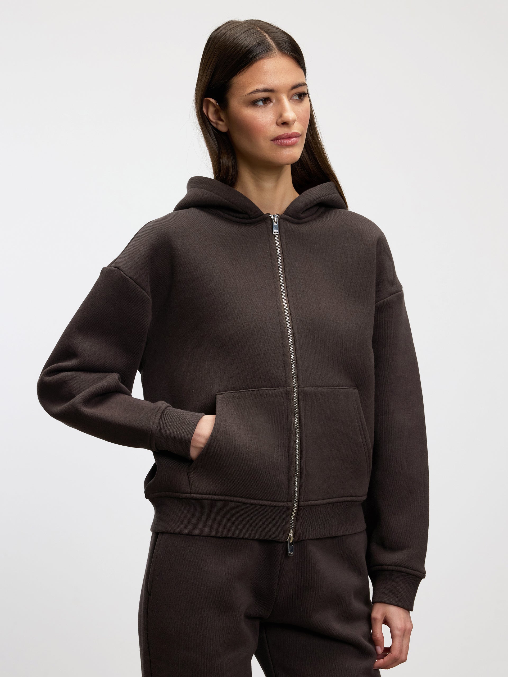 Womens Relaxed Zip Hoodie in Brown