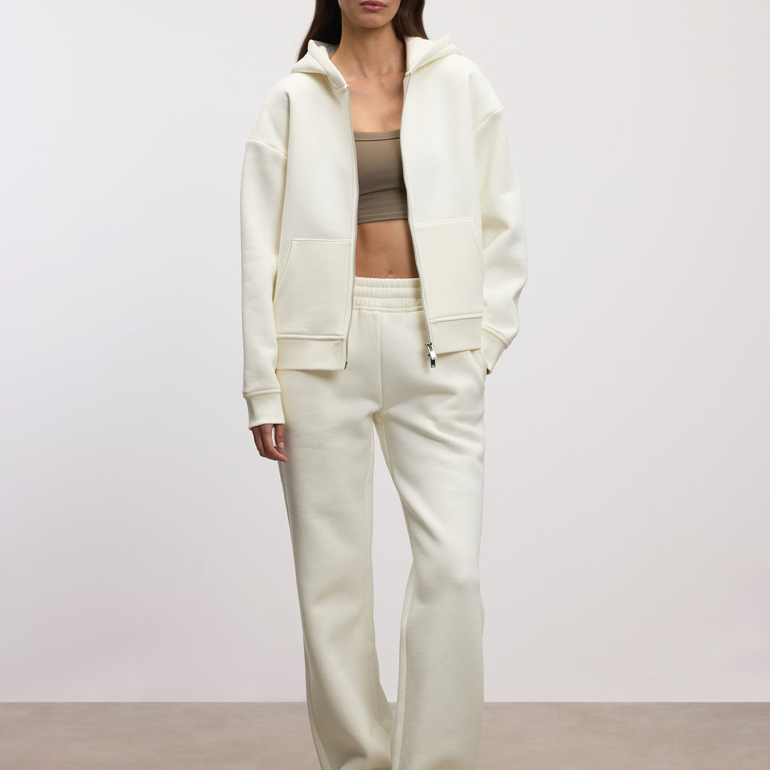 Womens Relaxed Zip Hoodie in Ecru