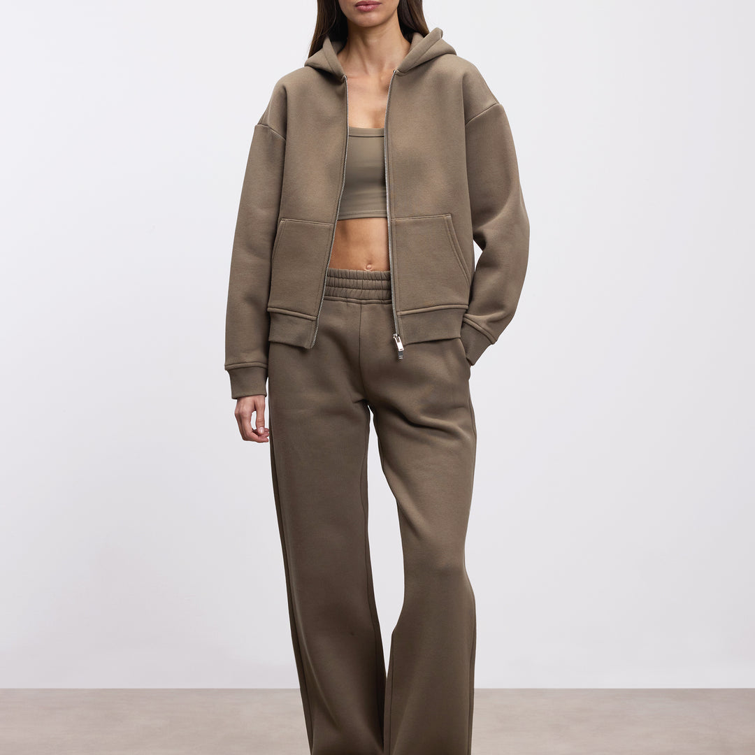 Womens Relaxed Zip Hoodie in Taupe