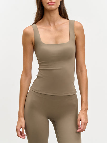 Womens Active Square Neck Vest in Taupe