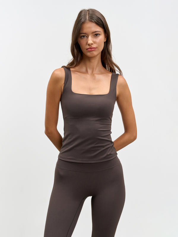 Womens Active Square Neck Vest in Brown