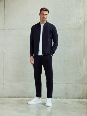 Tailored Interlock Bomber Jacket in Navy