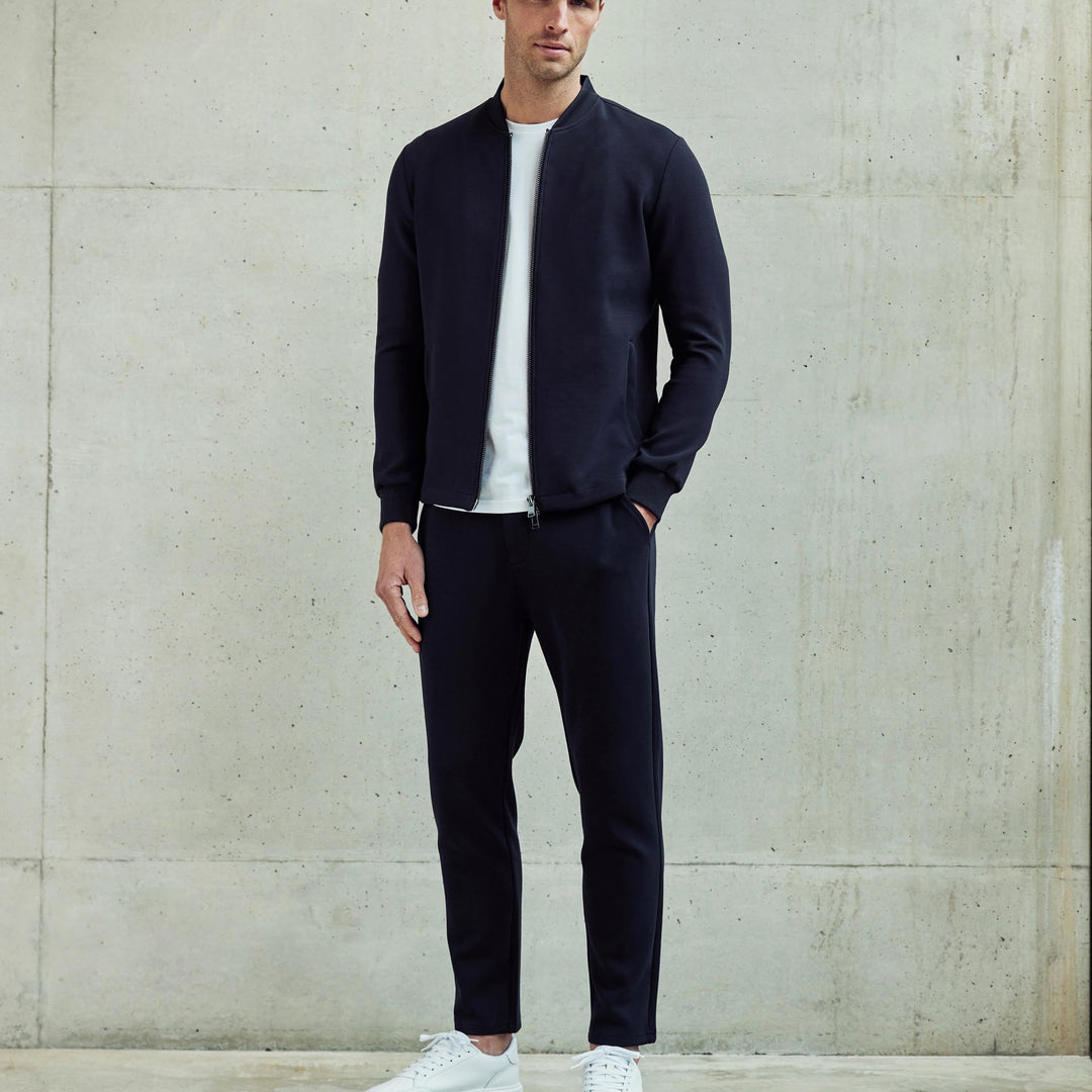 Tailored Interlock Bomber Jacket in Navy
