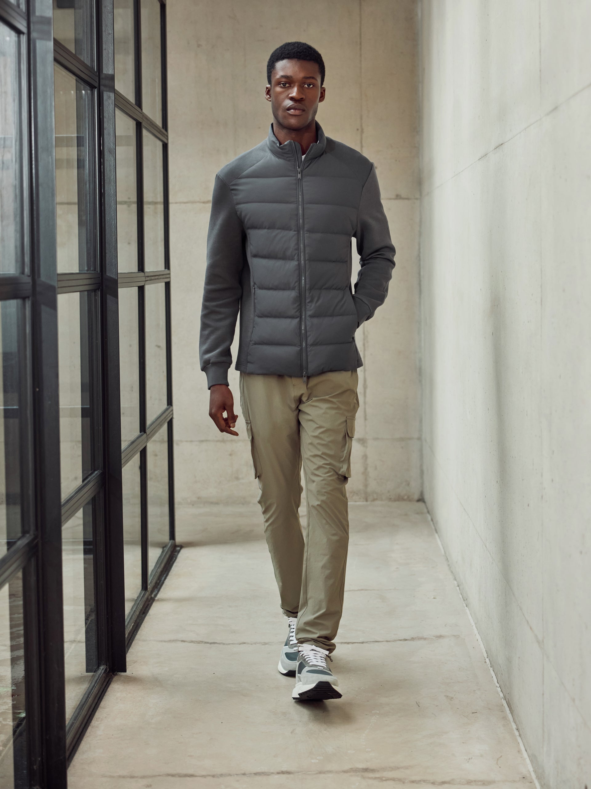 Hybrid Technical Puffer Jacket in Grey