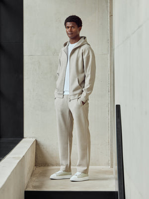 Relaxed Fit Knitted Zip Through Hoodie in Stone