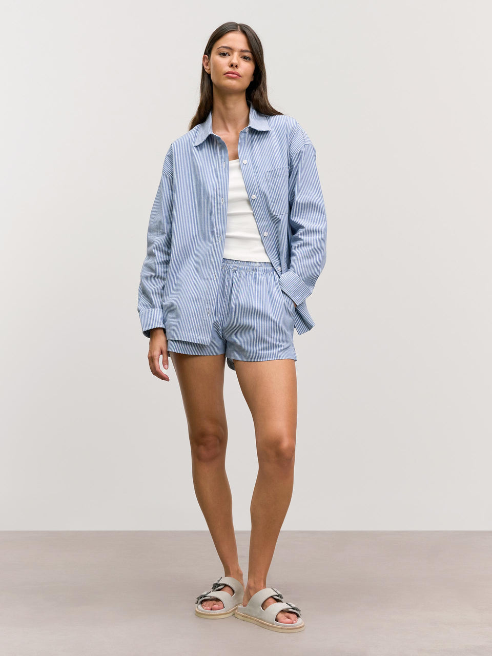 Womens Pull On Stripe Cotton Short in Blue