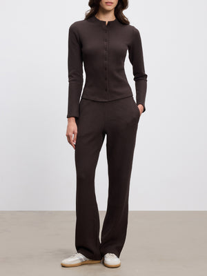 Womens Waffle Straight Leg Trouser in Brown