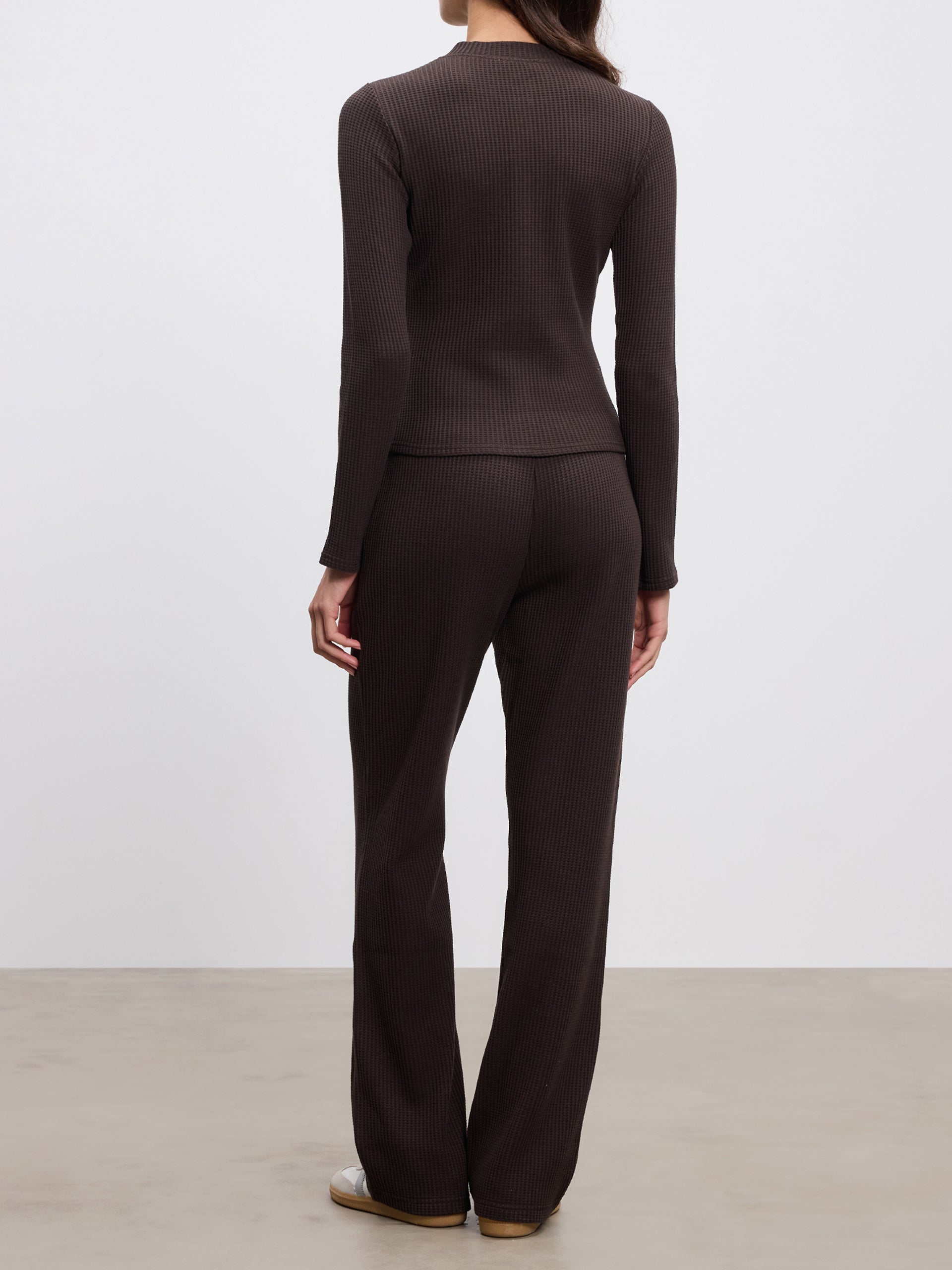 Womens Waffle Straight Leg Trouser in Brown
