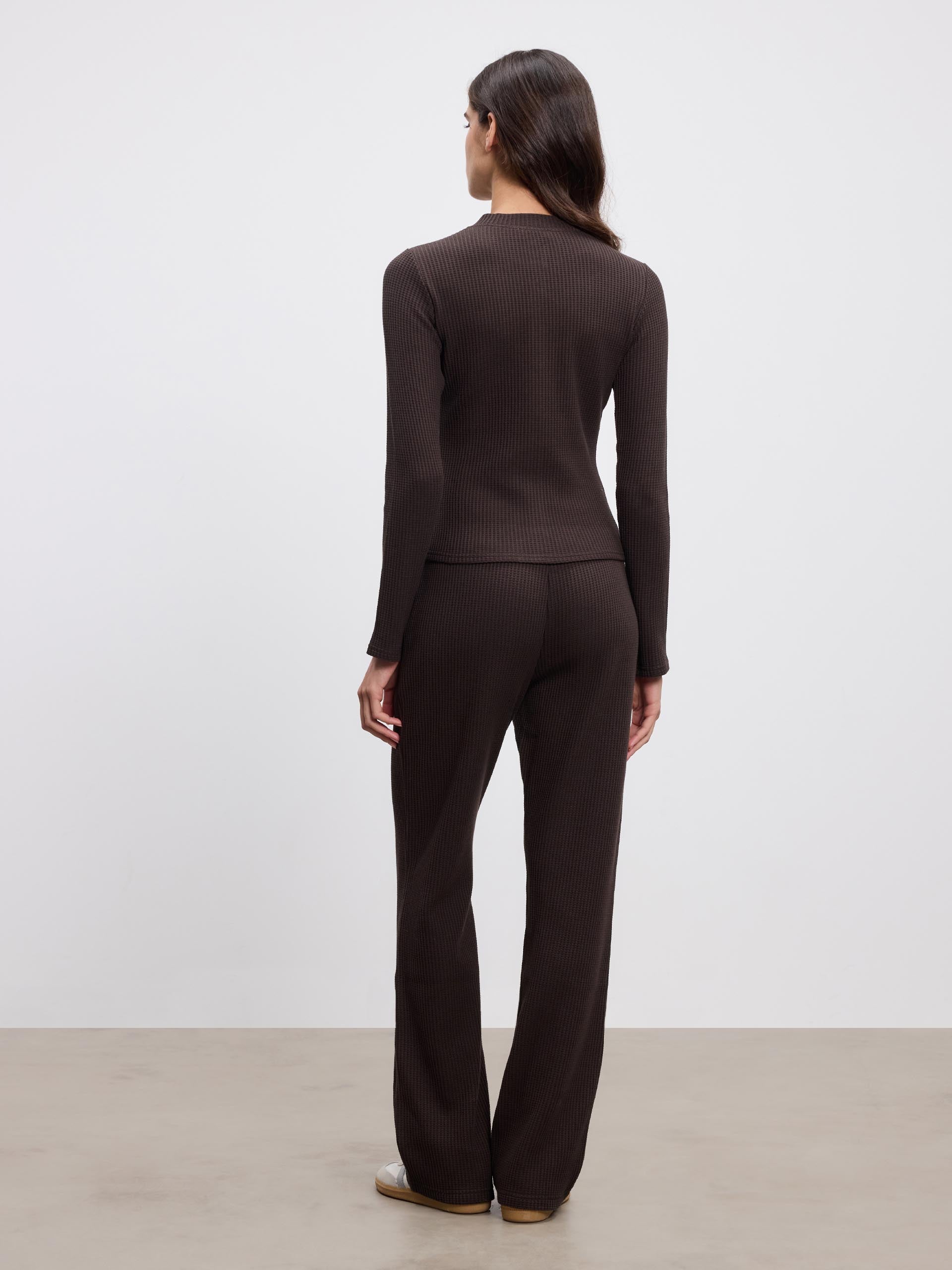 Womens Waffle Straight Leg Trouser in Brown