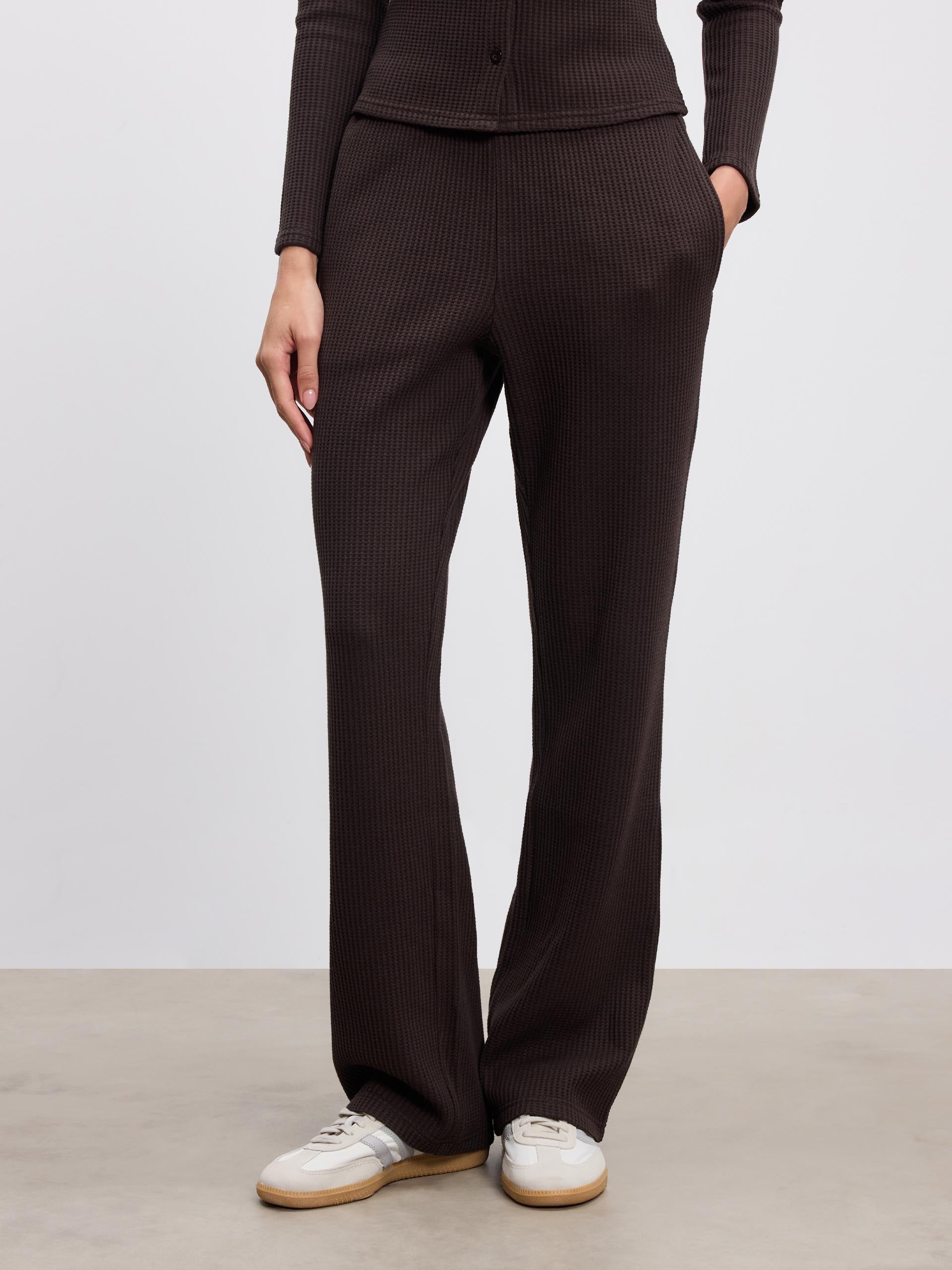Womens Waffle Straight Leg Trouser in Brown