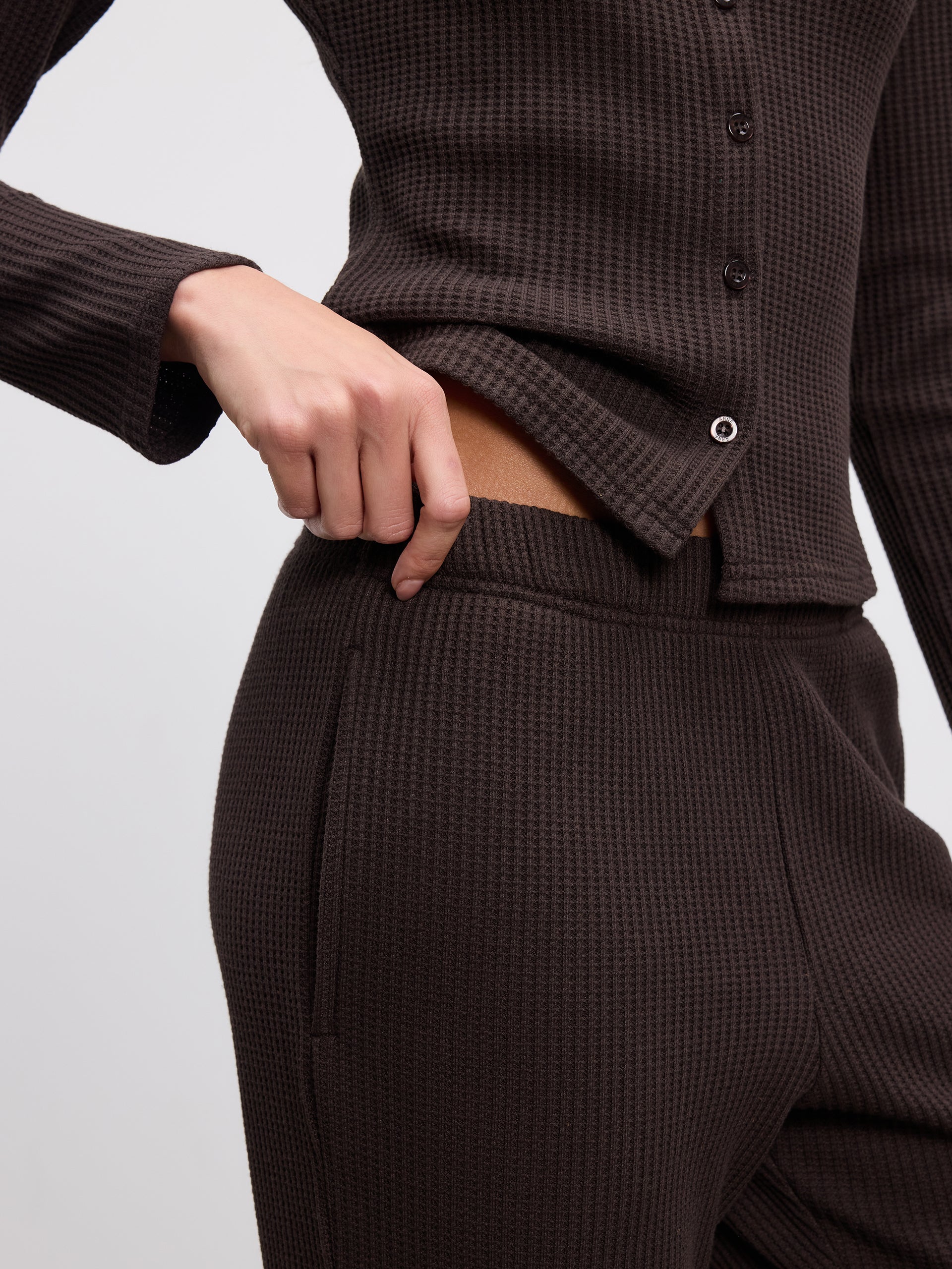 Womens Waffle Straight Leg Trouser in Brown
