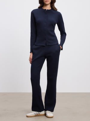 Womens Waffle Straight Leg Trouser in Navy