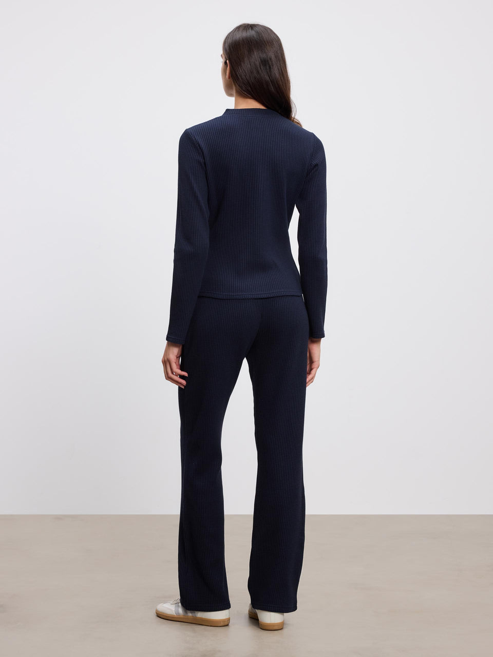 Womens Waffle Button Through Cardigan in Navy