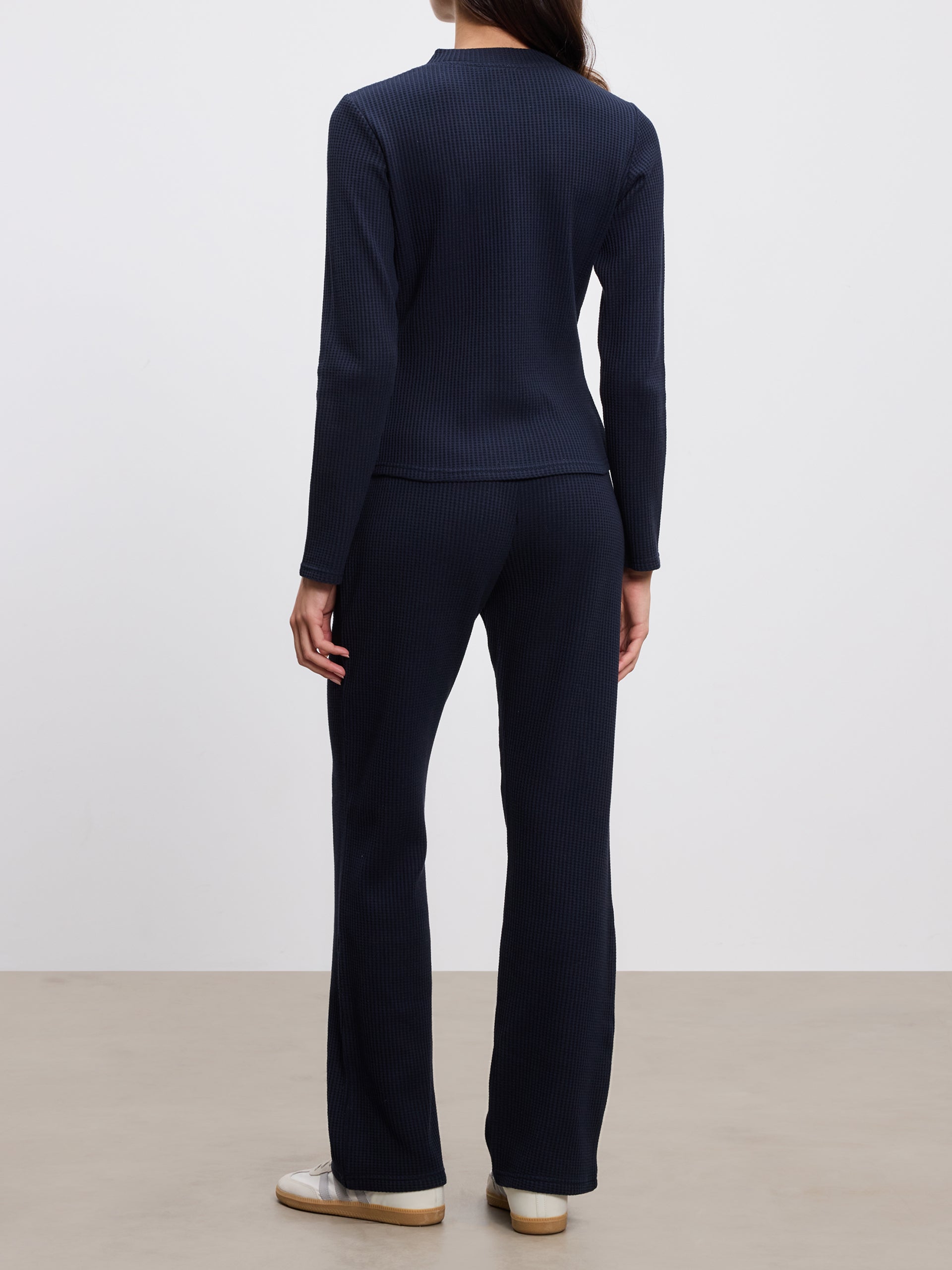 Womens Waffle Straight Leg Trouser in Navy