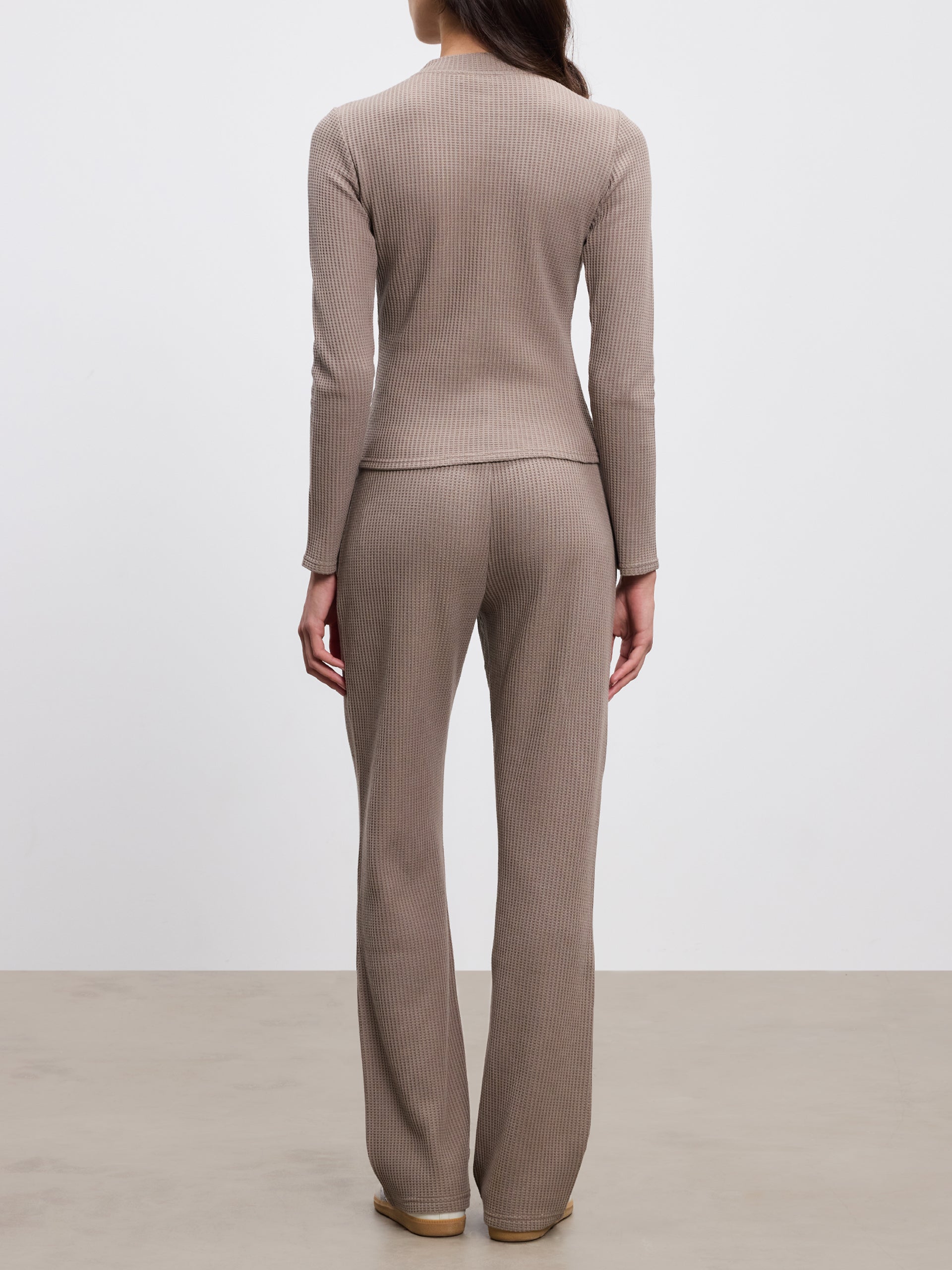 Womens Waffle Straight Leg Trouser in Taupe