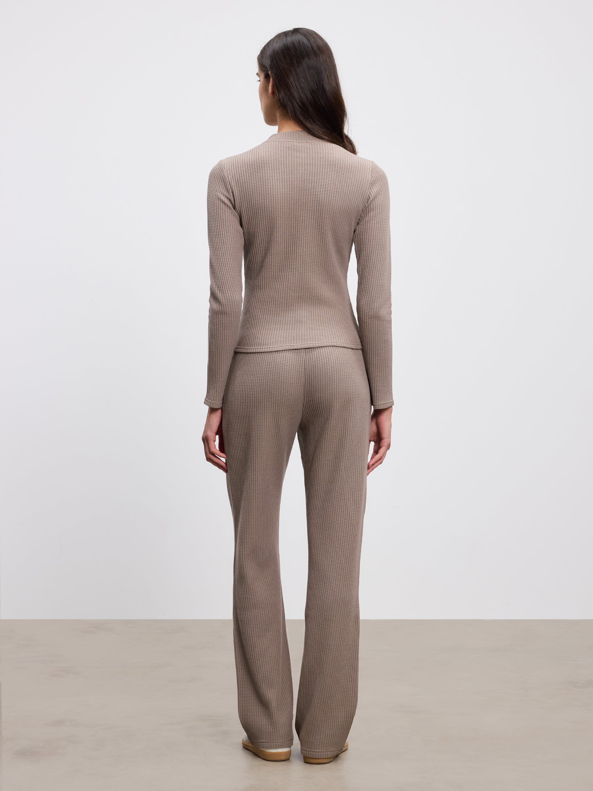 Womens Waffle Button Through Cardigan in Taupe