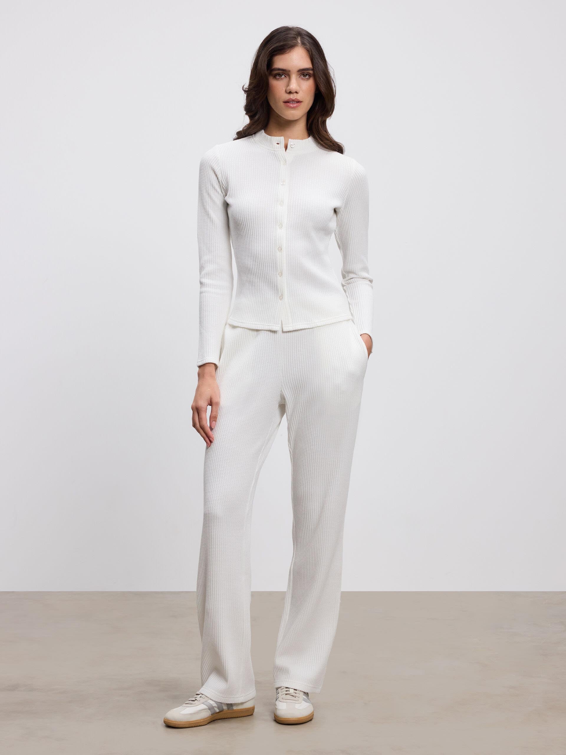 Womens Waffle Straight Leg Trouser in Ecru