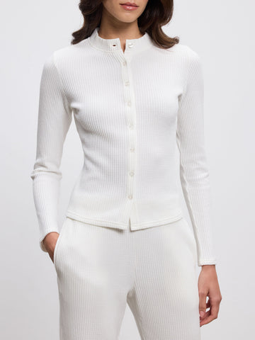 Womens Waffle Button Through Cardigan in Ecru