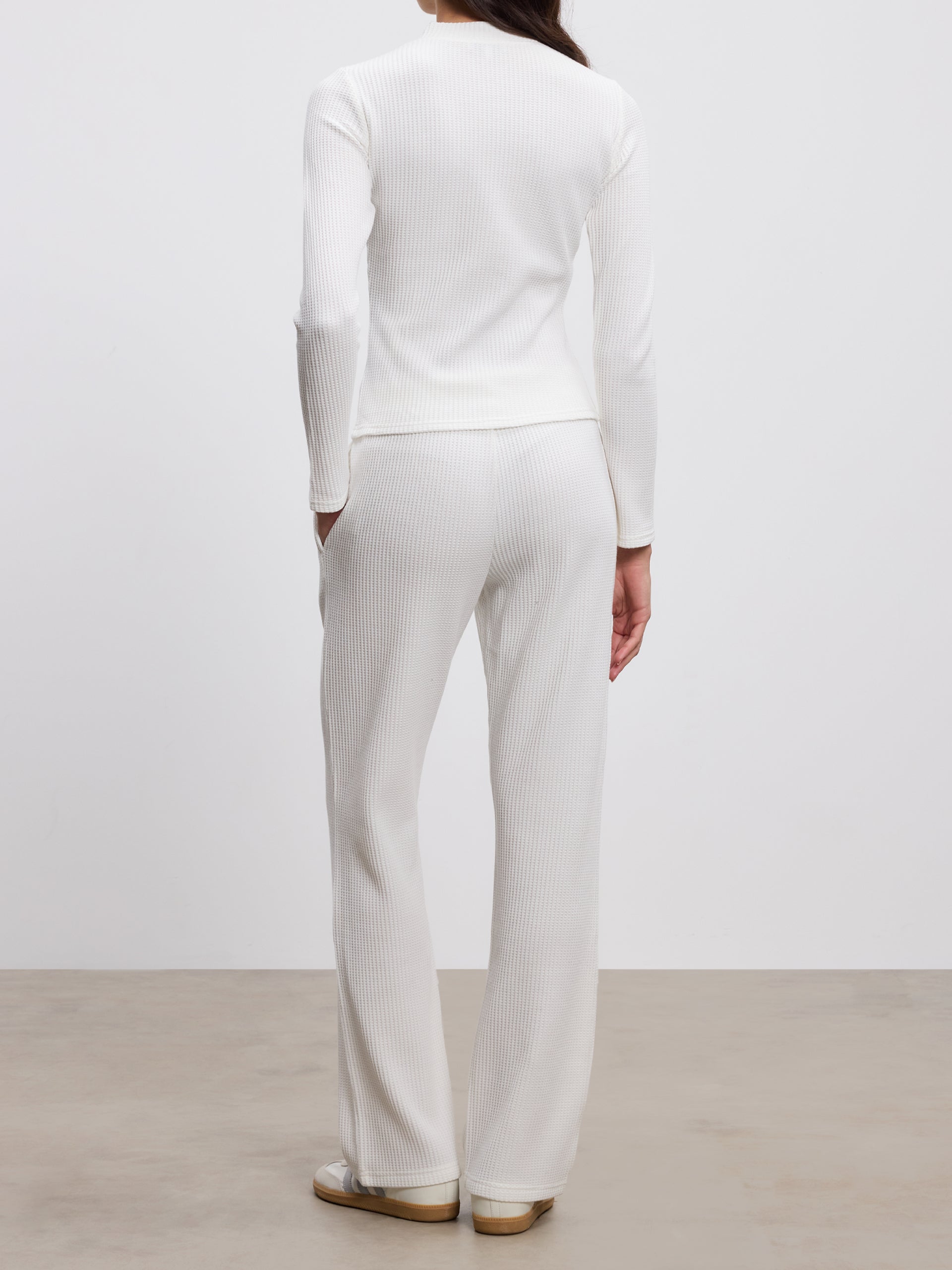 Womens Waffle Straight Leg Trouser in Ecru