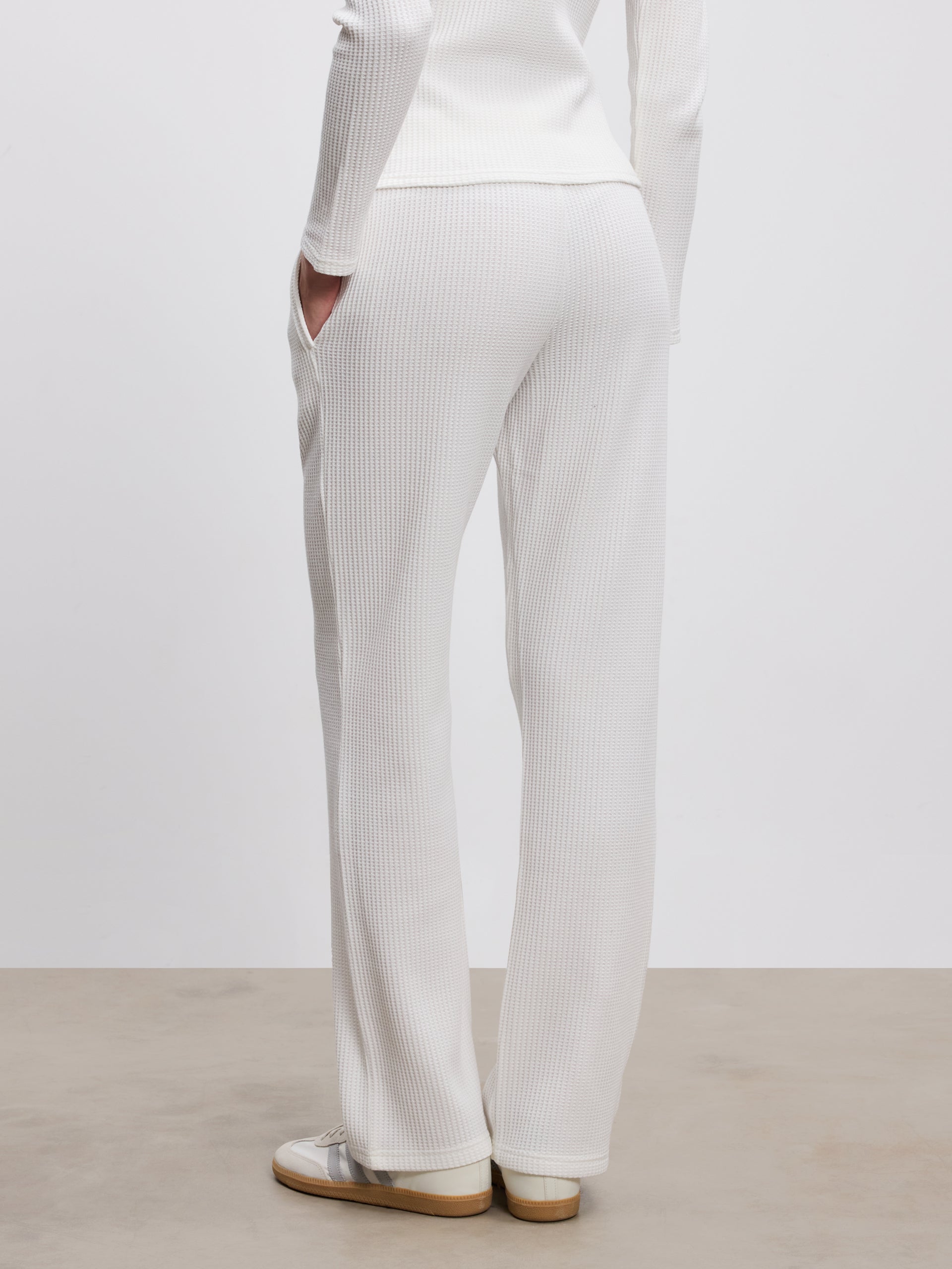 Womens Waffle Straight Leg Trouser in Ecru