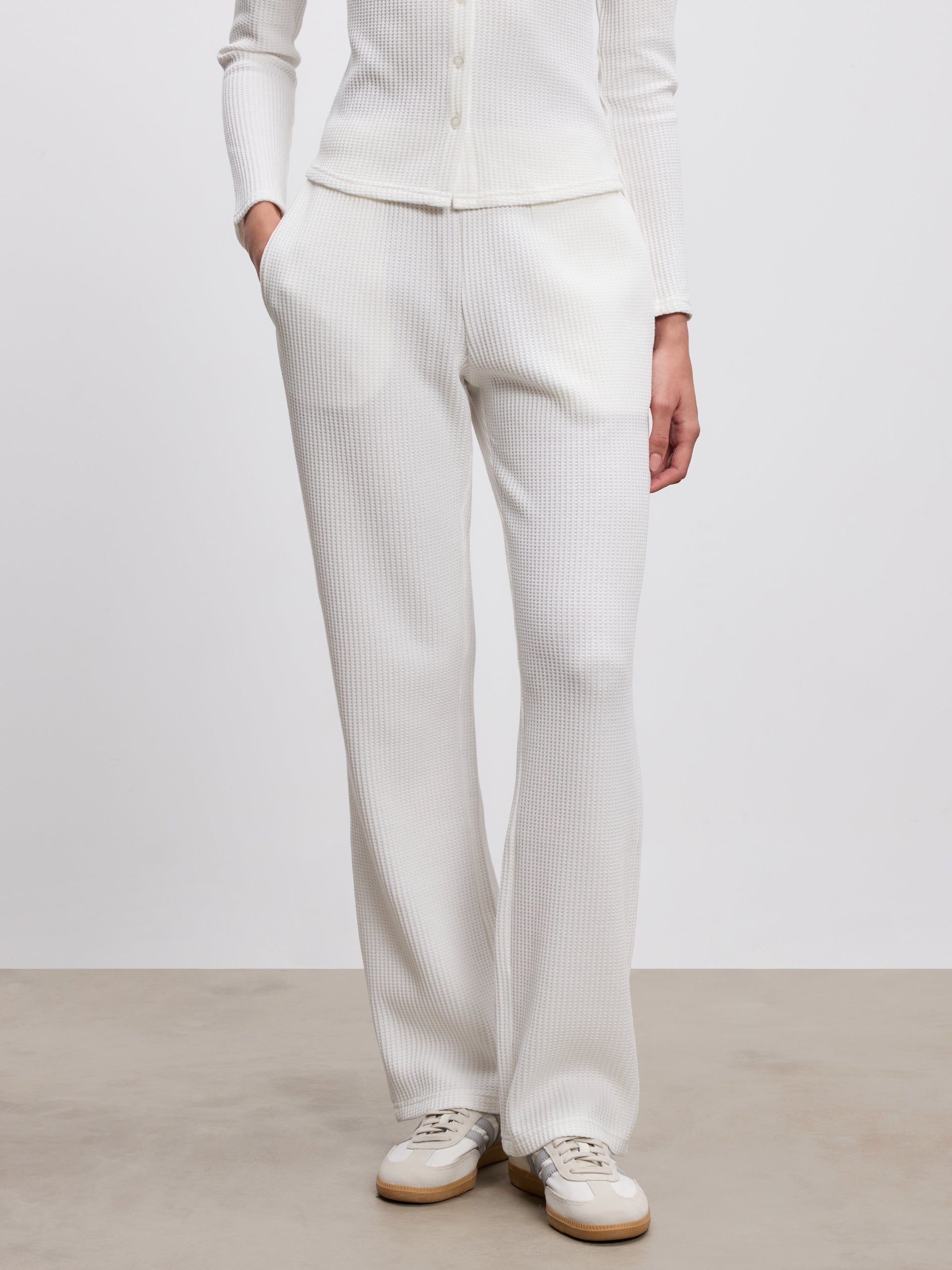 Womens Waffle Straight Leg Trouser in Ecru