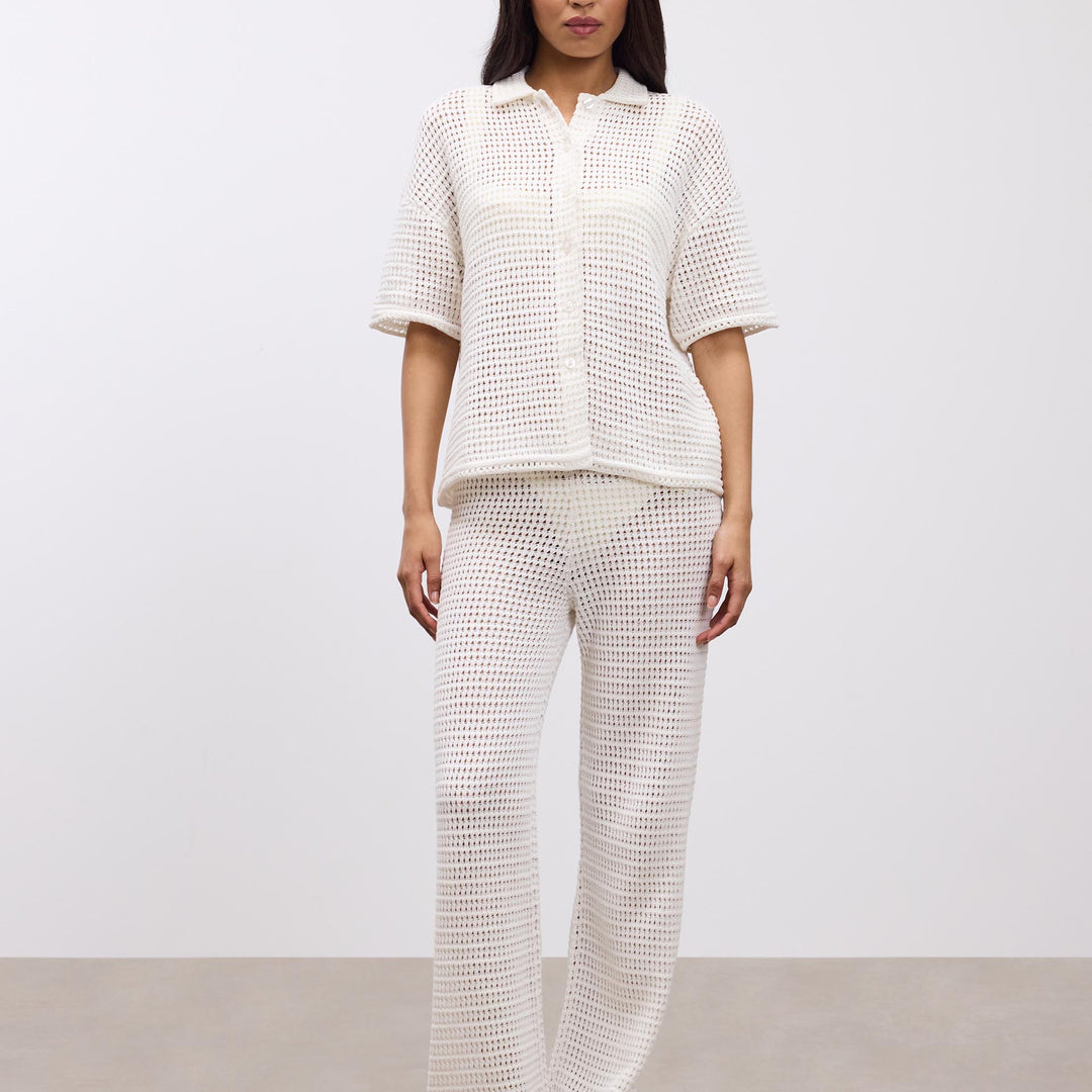 Womens Crochet Trouser in Ecru