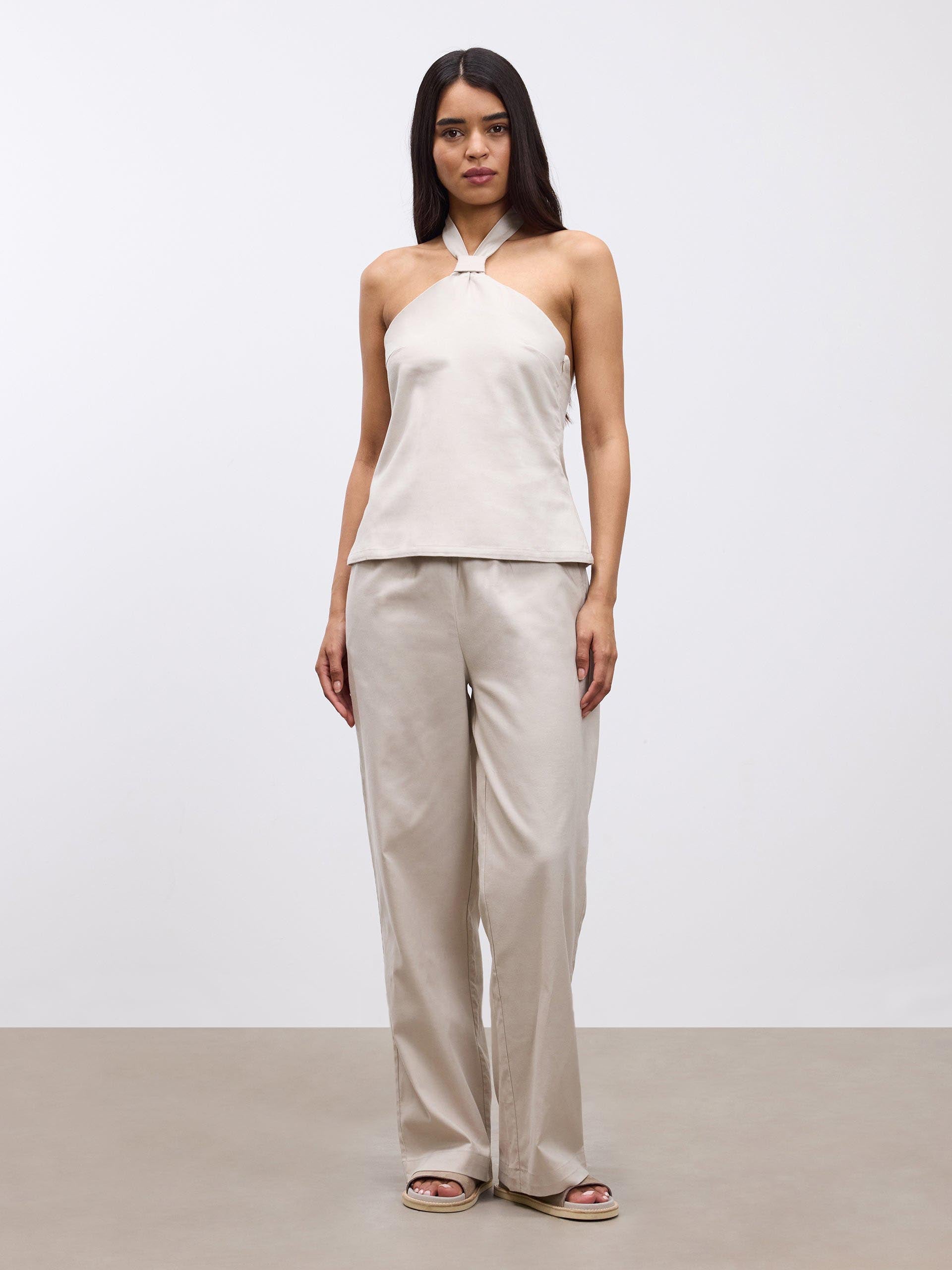 Womens Linen Trouser in Stone