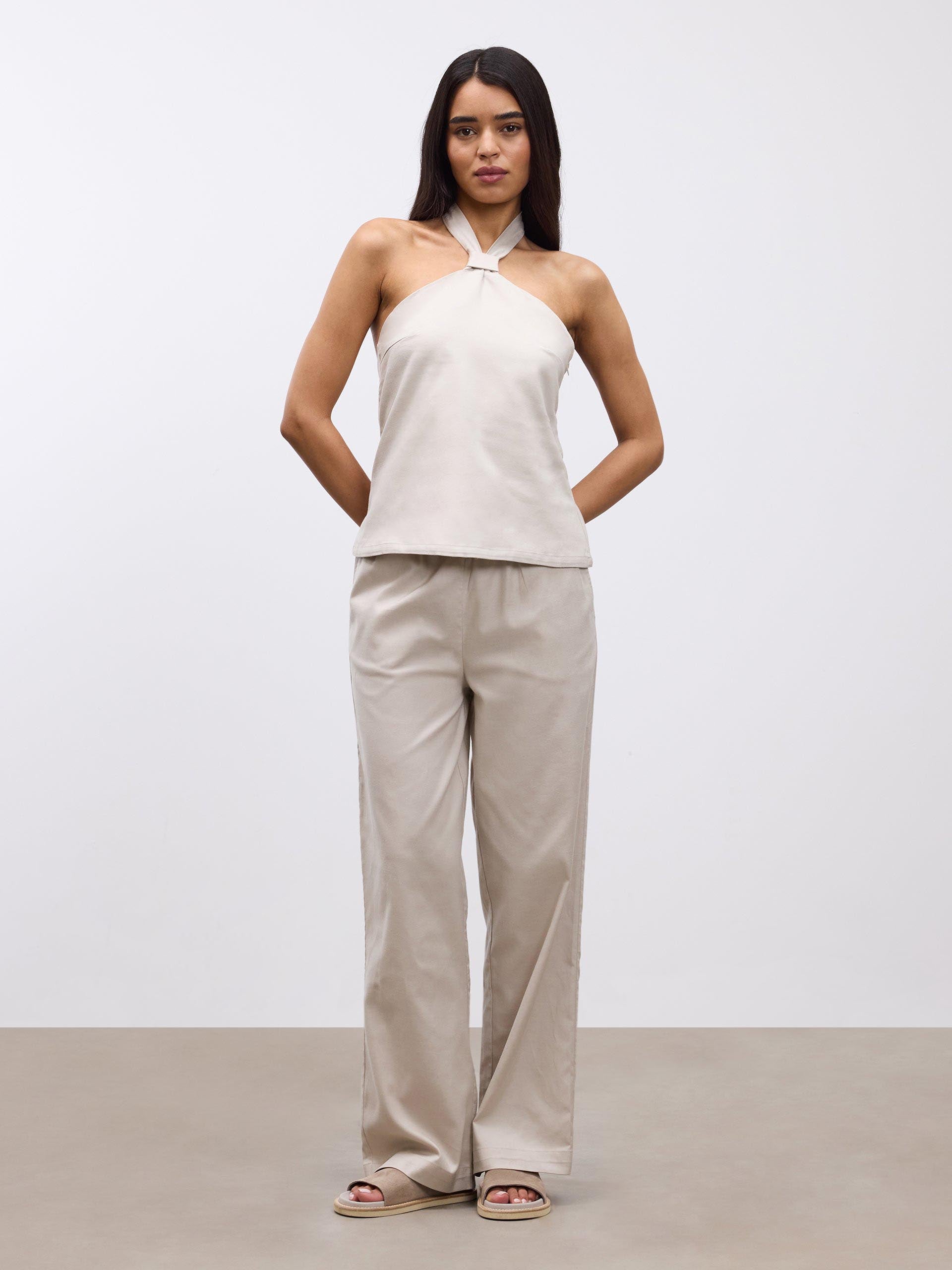 Womens Linen Trouser in Stone