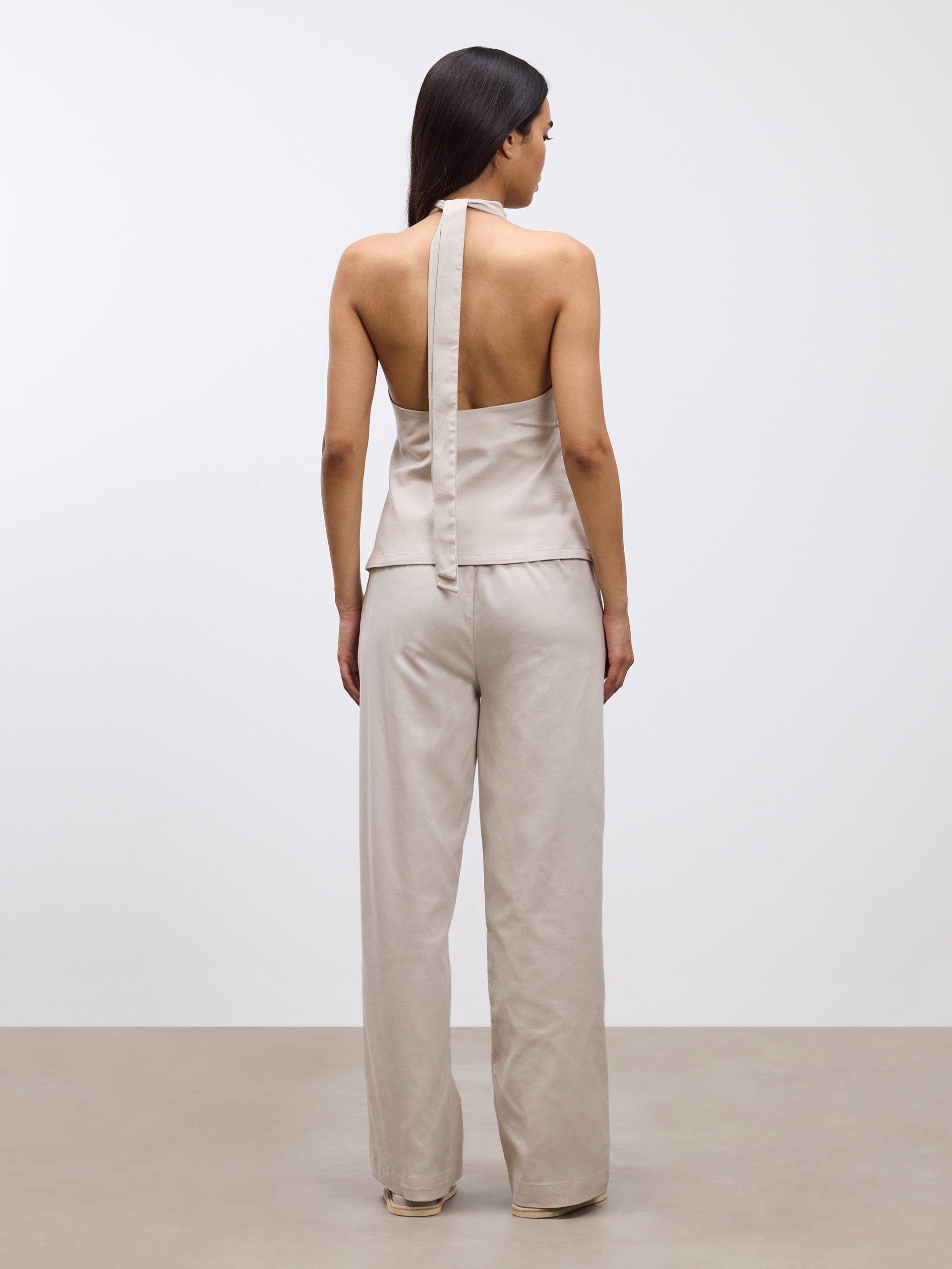 Womens Linen Trouser in Stone