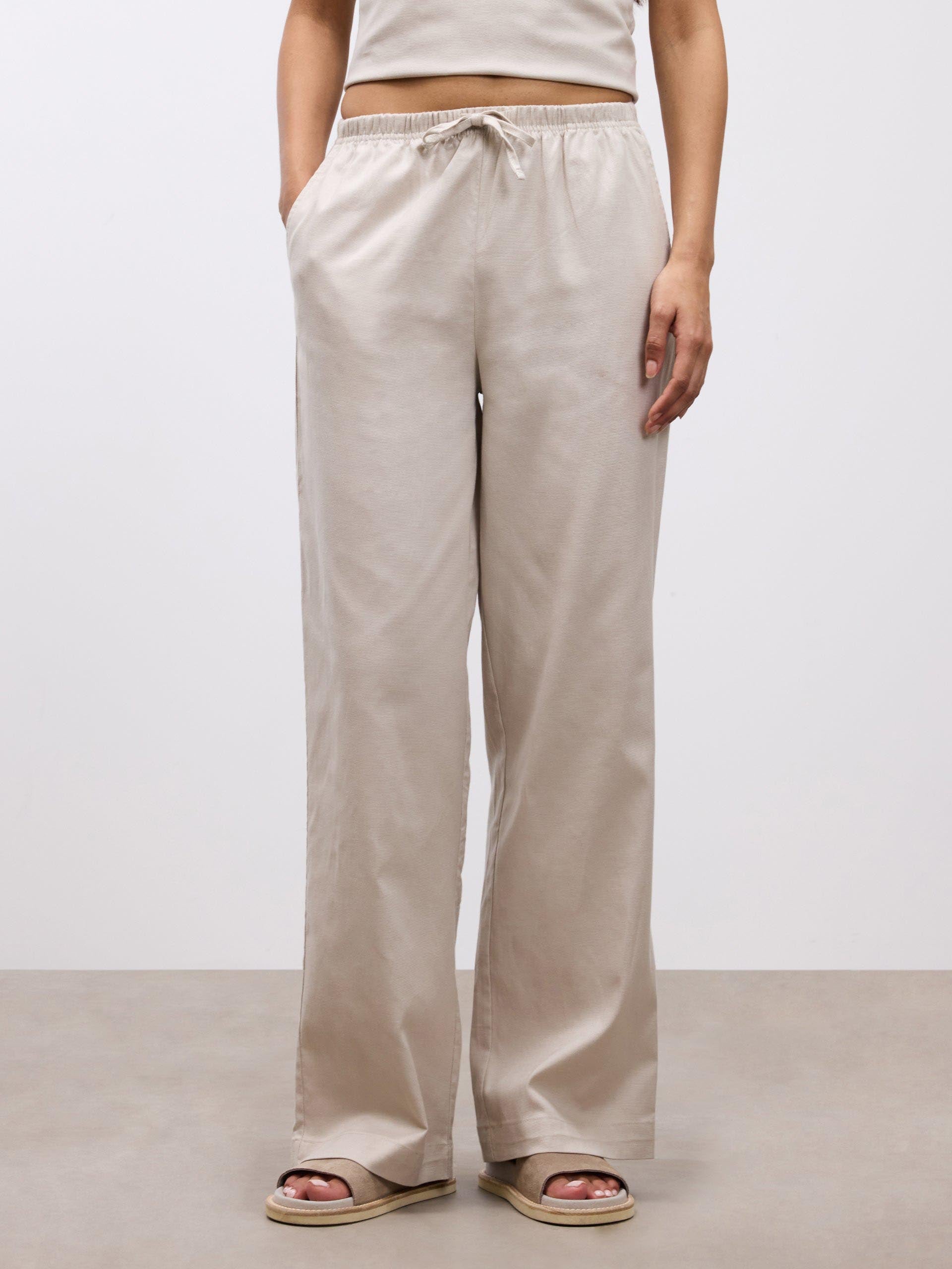 Womens Linen Trouser in Stone