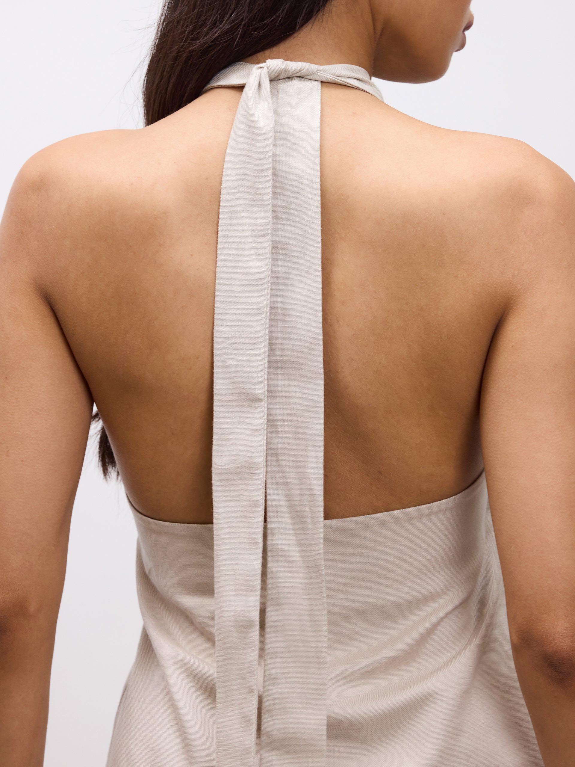 Womens Linen Halter Dress in Stone