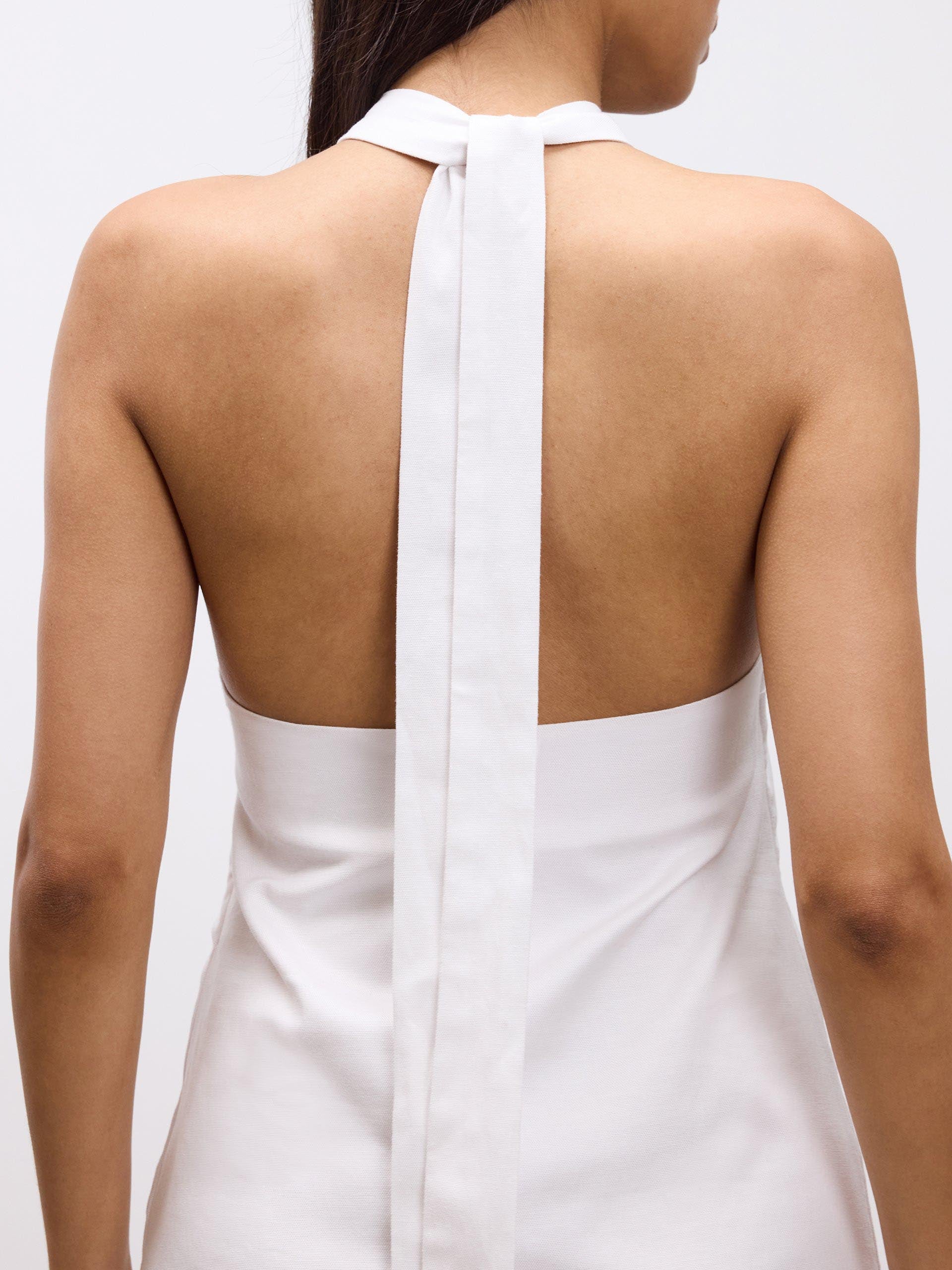 Womens Linen Halter Dress in White