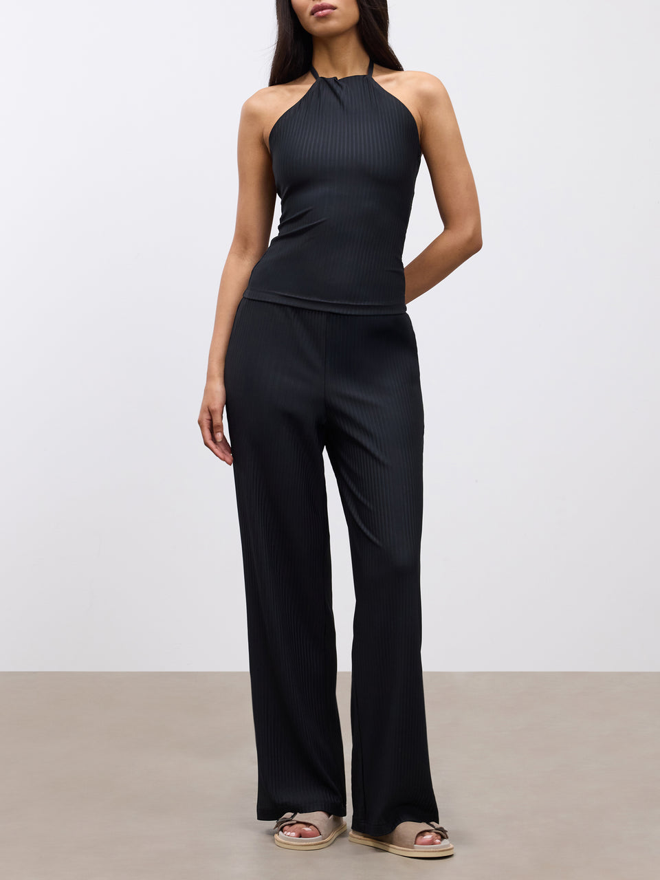 Womens Pleated Halter Top in Black