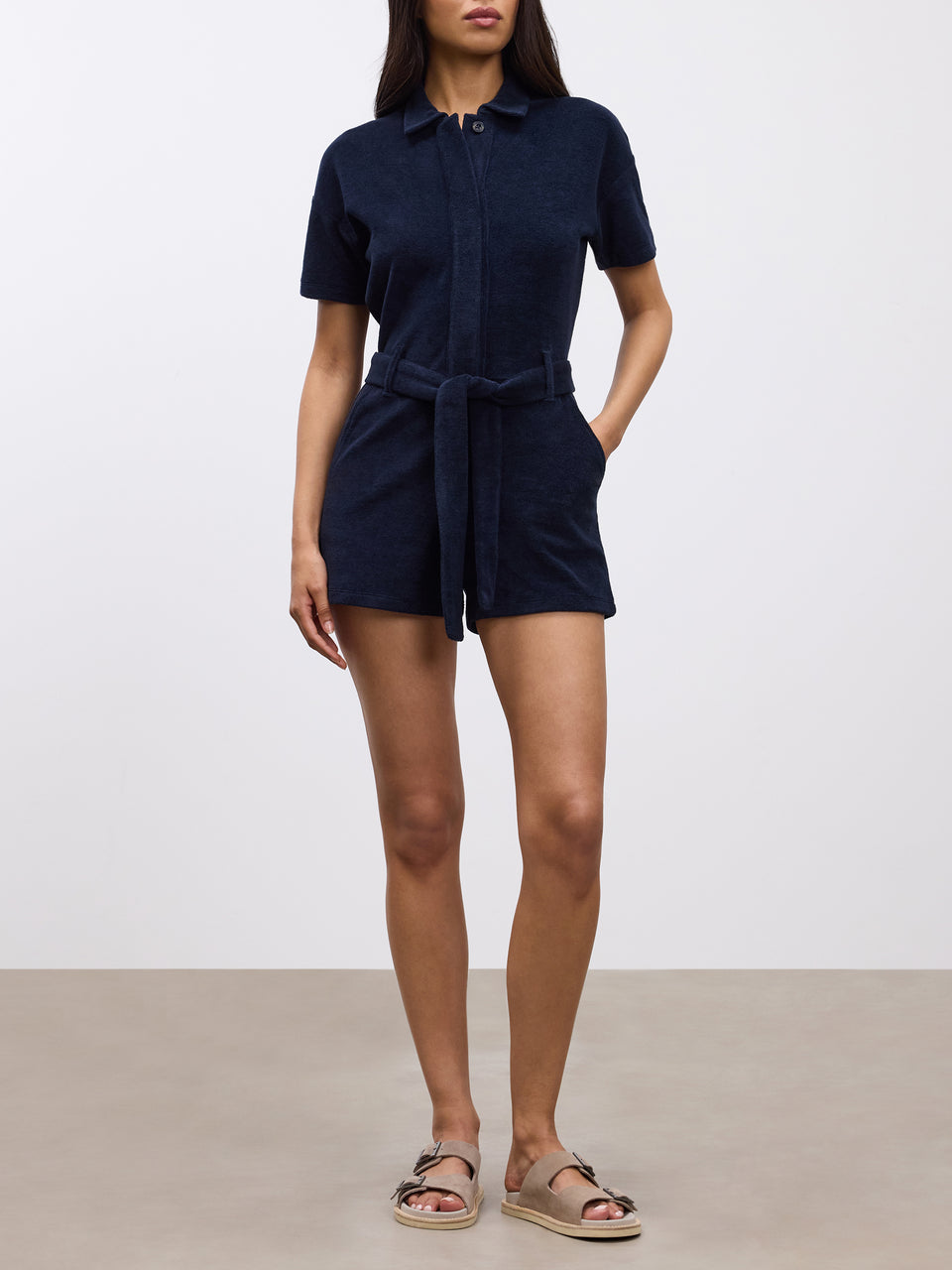 Womens Towelling Playsuit in Navy