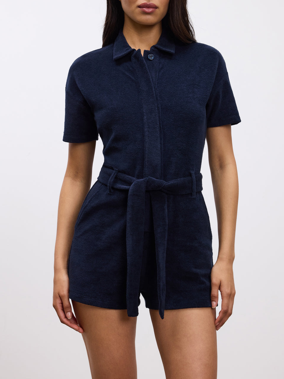 Womens Towelling Playsuit in Navy