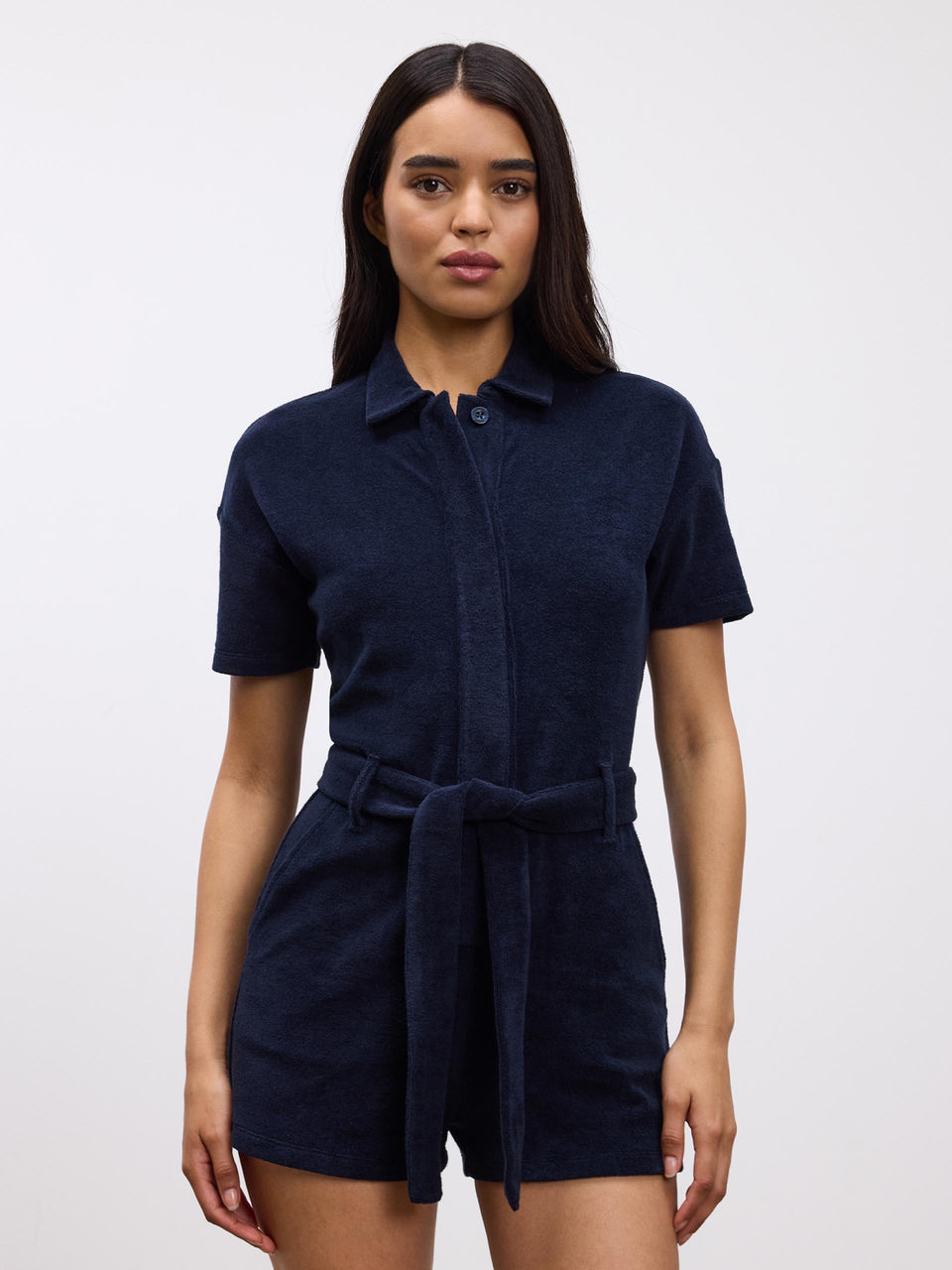 Womens Towelling Playsuit in Navy
