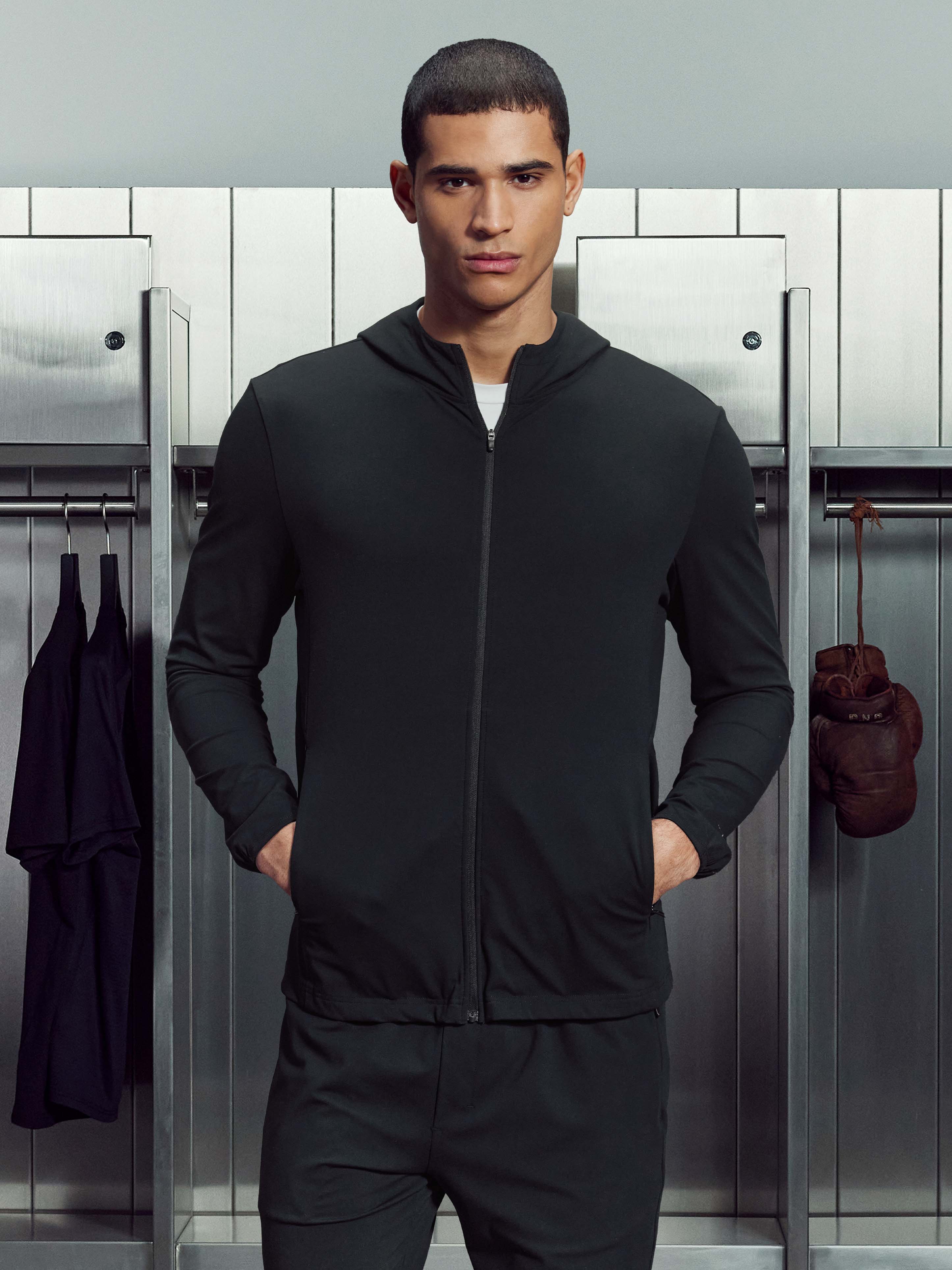 Active Jersey Zip Hoodie in Black