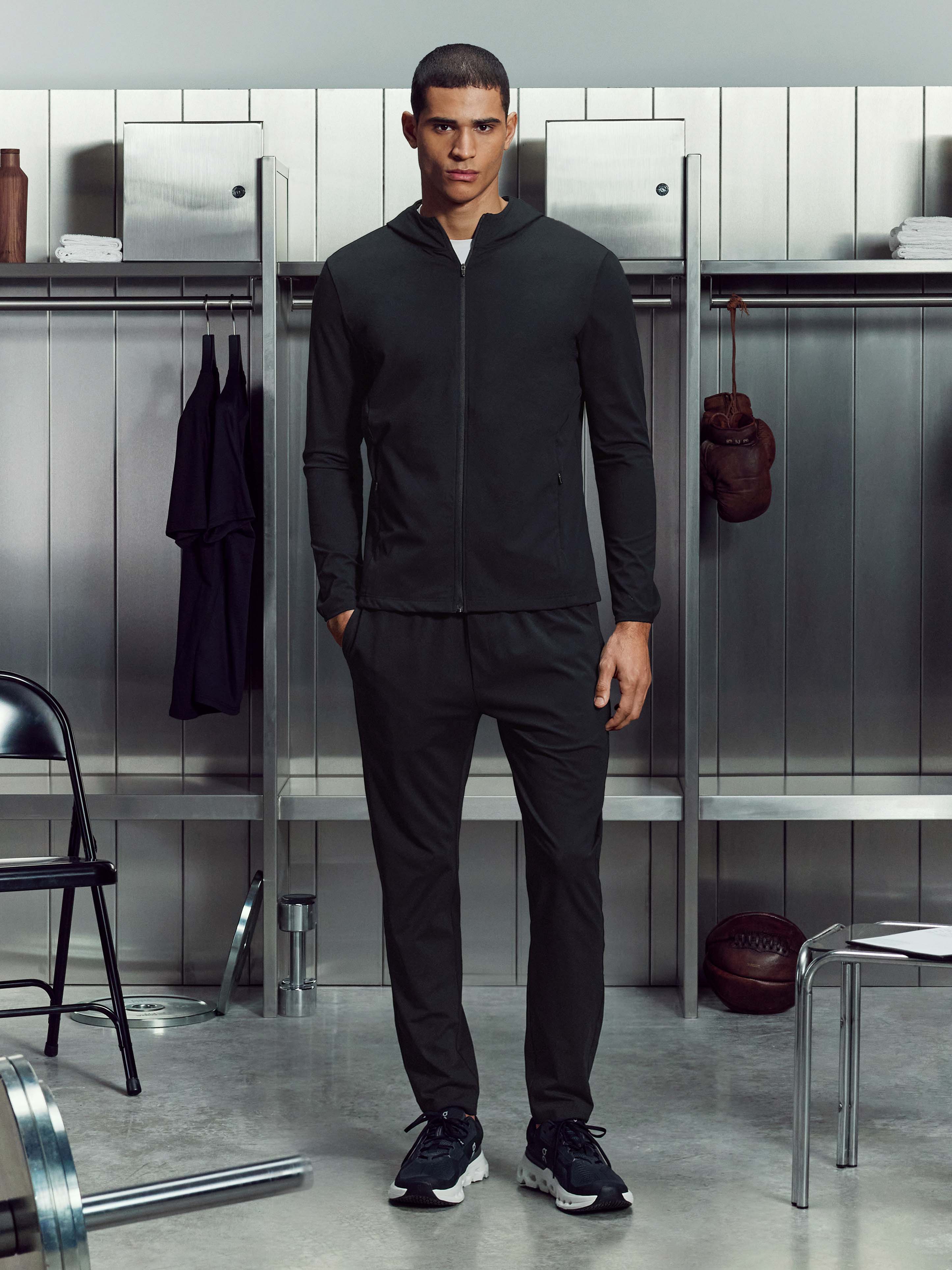 Active Jersey Zip Hoodie in Black