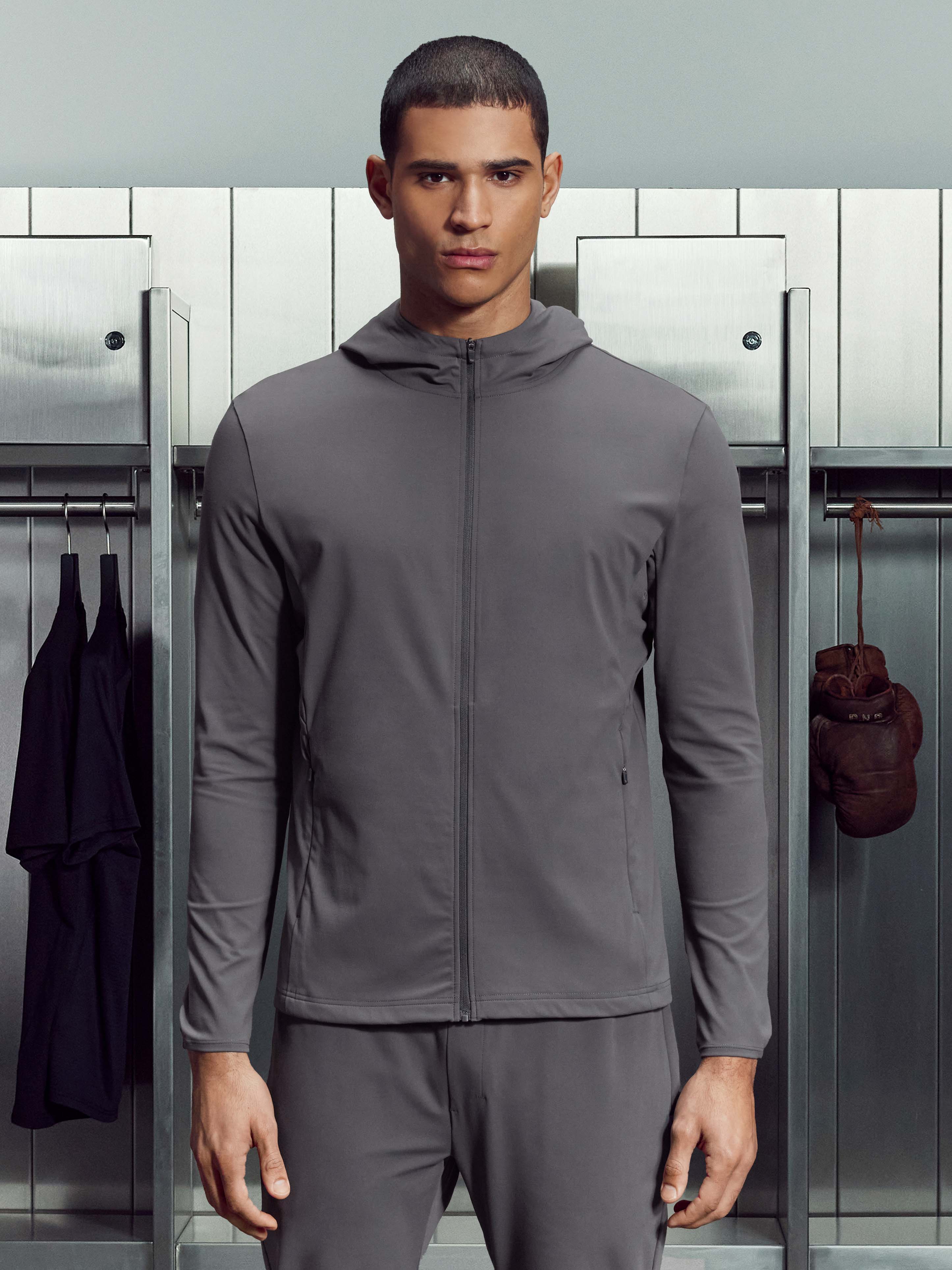 Active Jersey Zip Hoodie in Grey