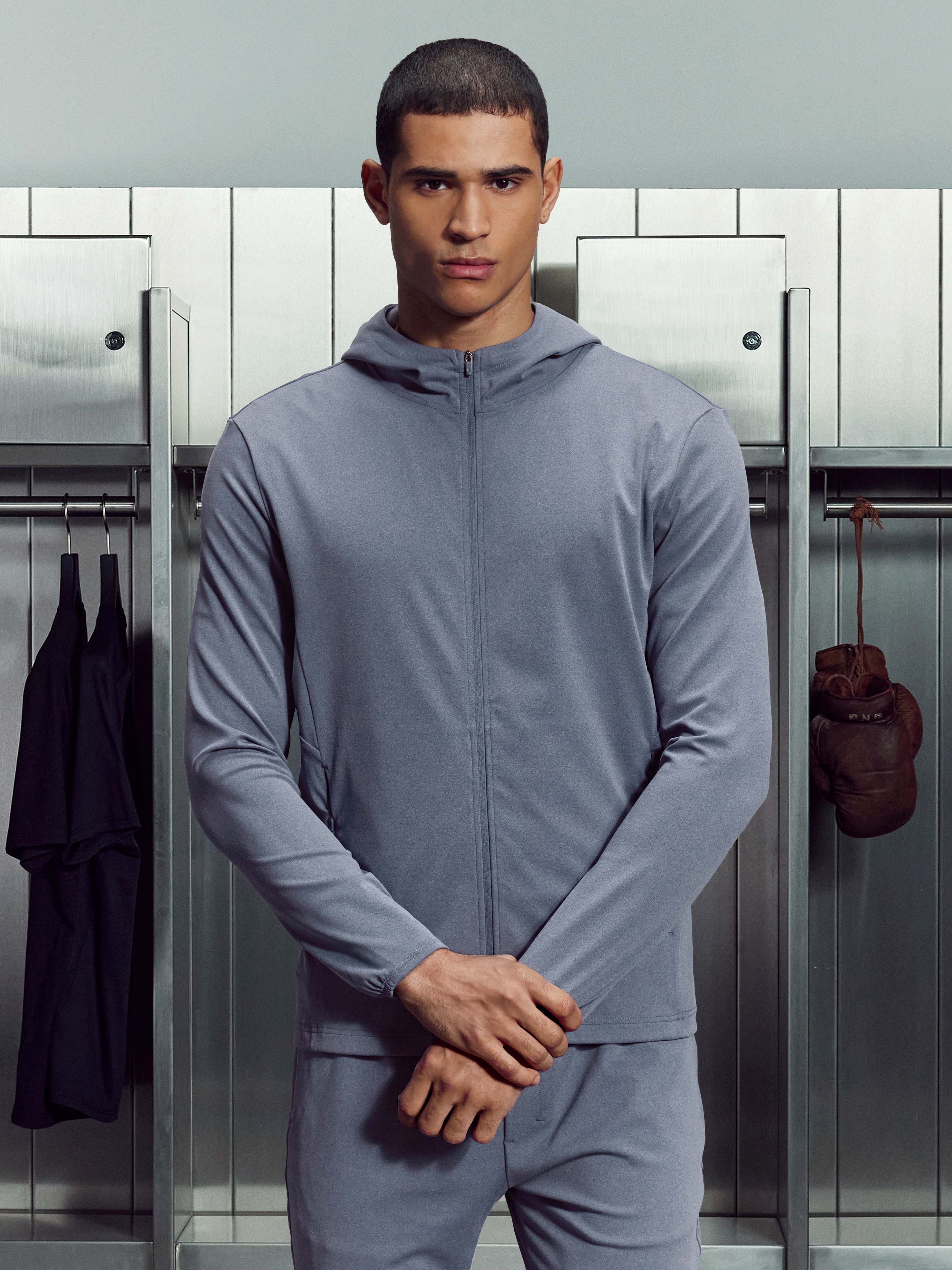 Active Jersey Zip Hoodie in Navy Marl